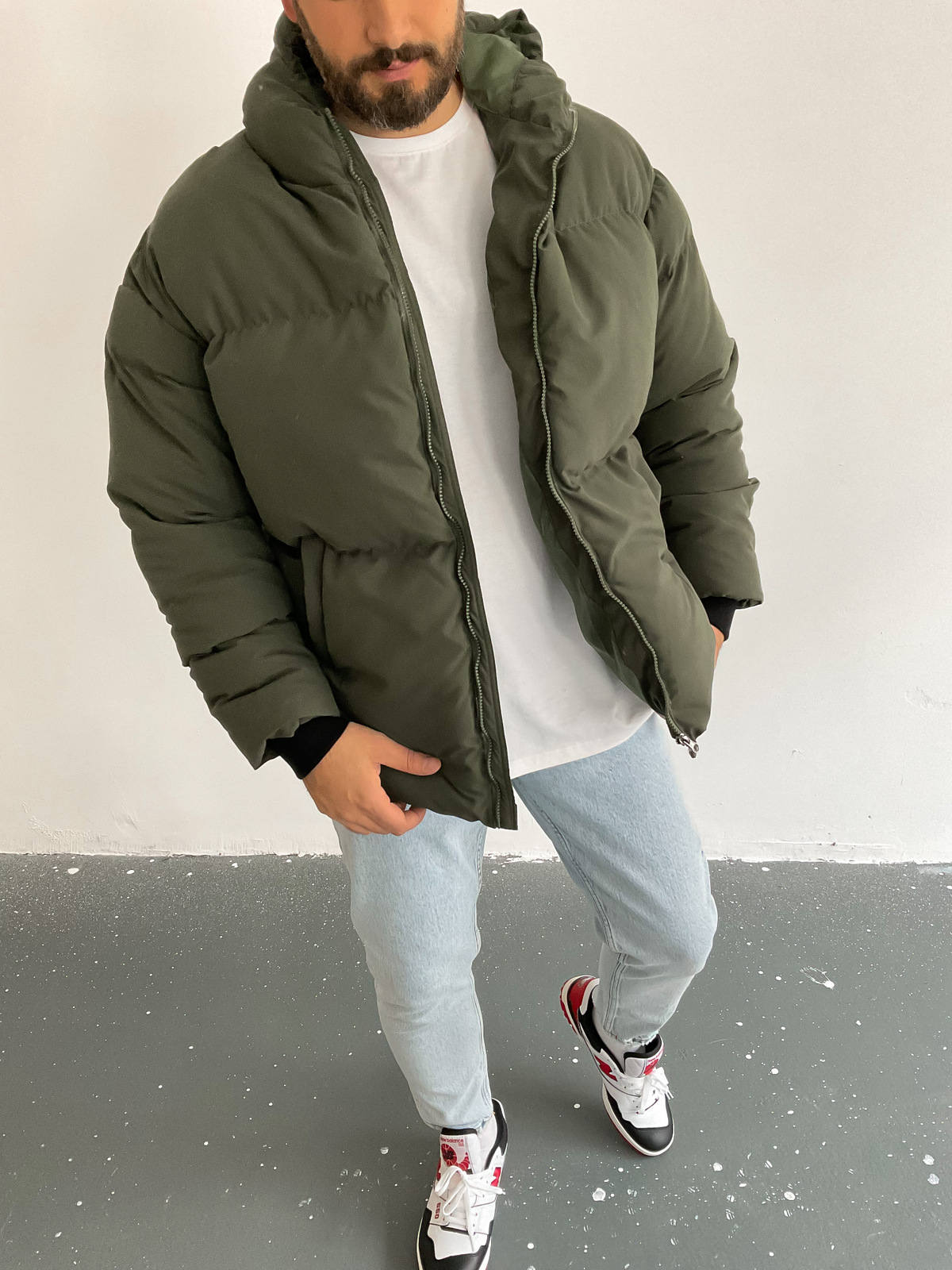 Haki Oversize Basic Şişme Mont V-670