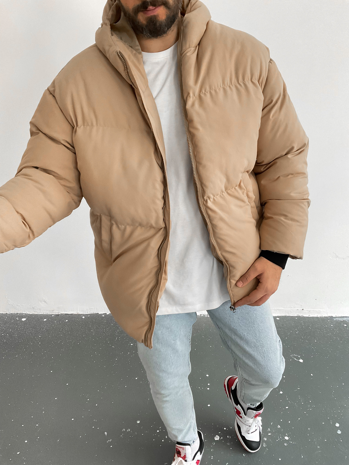 Açık Kahve Oversize Basic Şişme Mont V-670