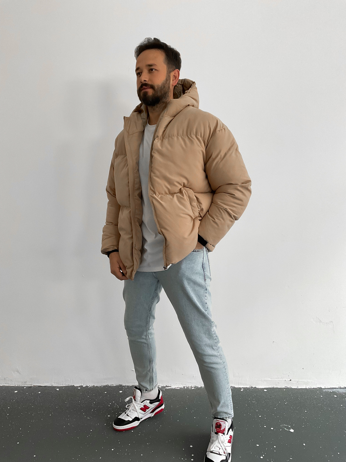 Açık Kahve Oversize Basic Şişme Mont V-670