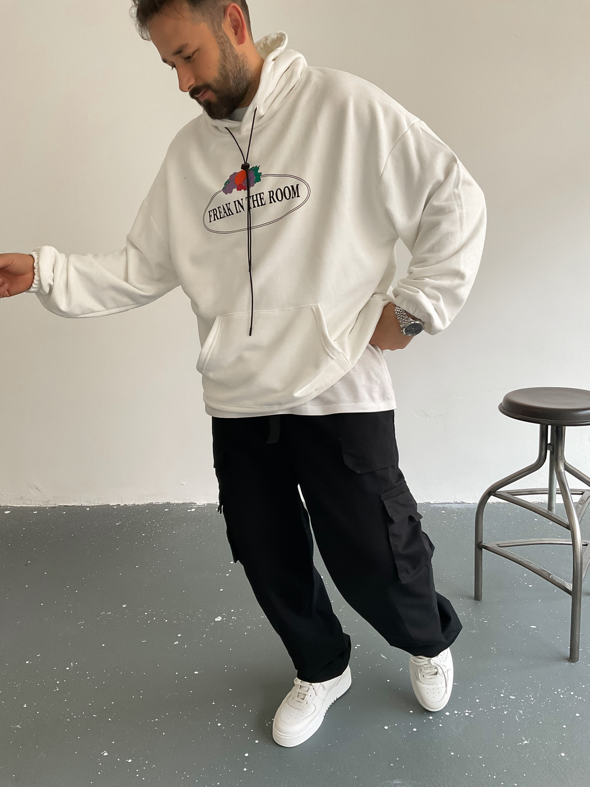 Ekru Freak Kapüşonlu Sweat BS-001