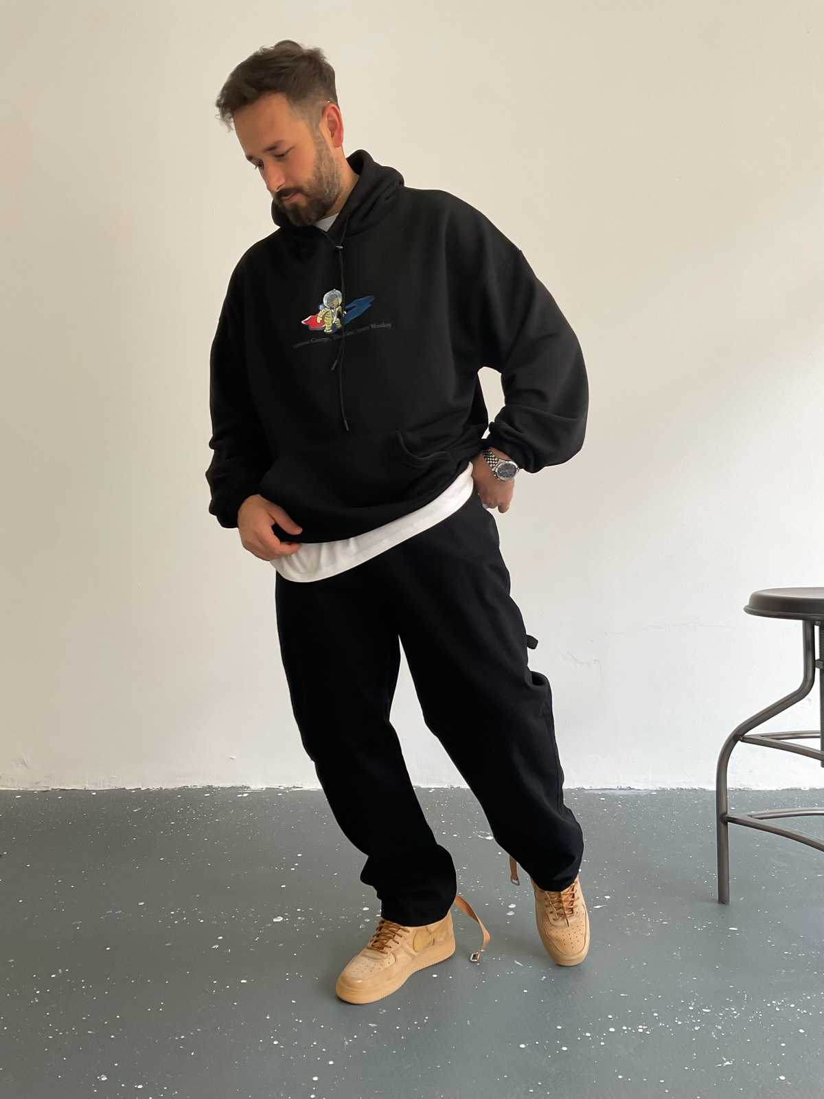 Siyah Astronot Kapüşonlu Sweat BS-002