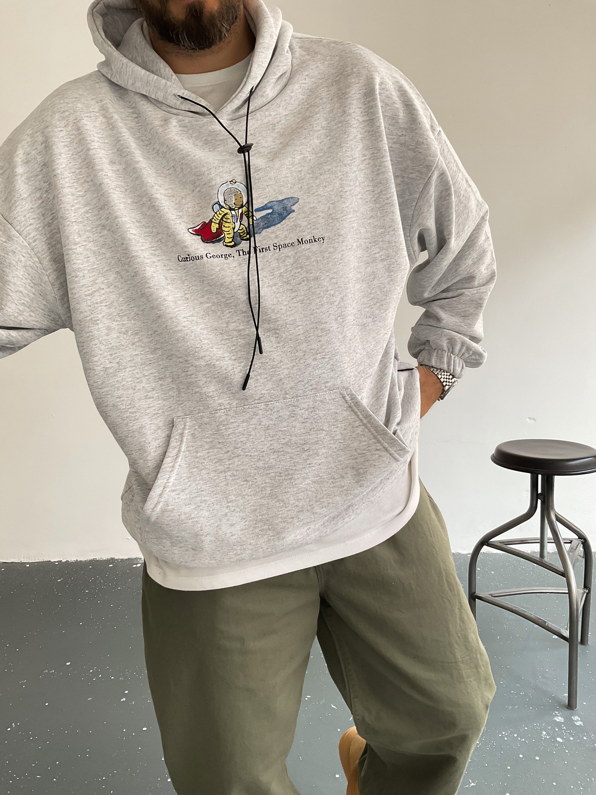 Gri Astronot Kapüşonlu Sweat BS-002