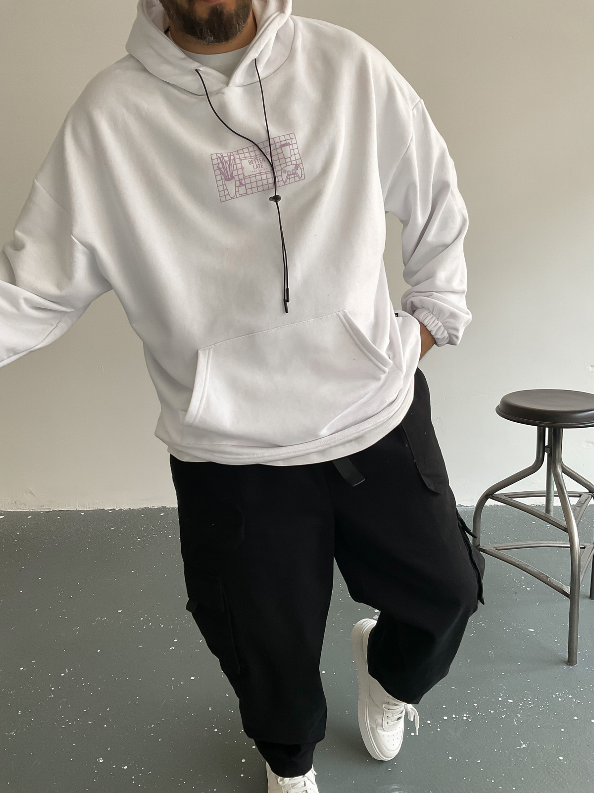 Beyaz Konsol Kapüşonlu Sweat BS-003
