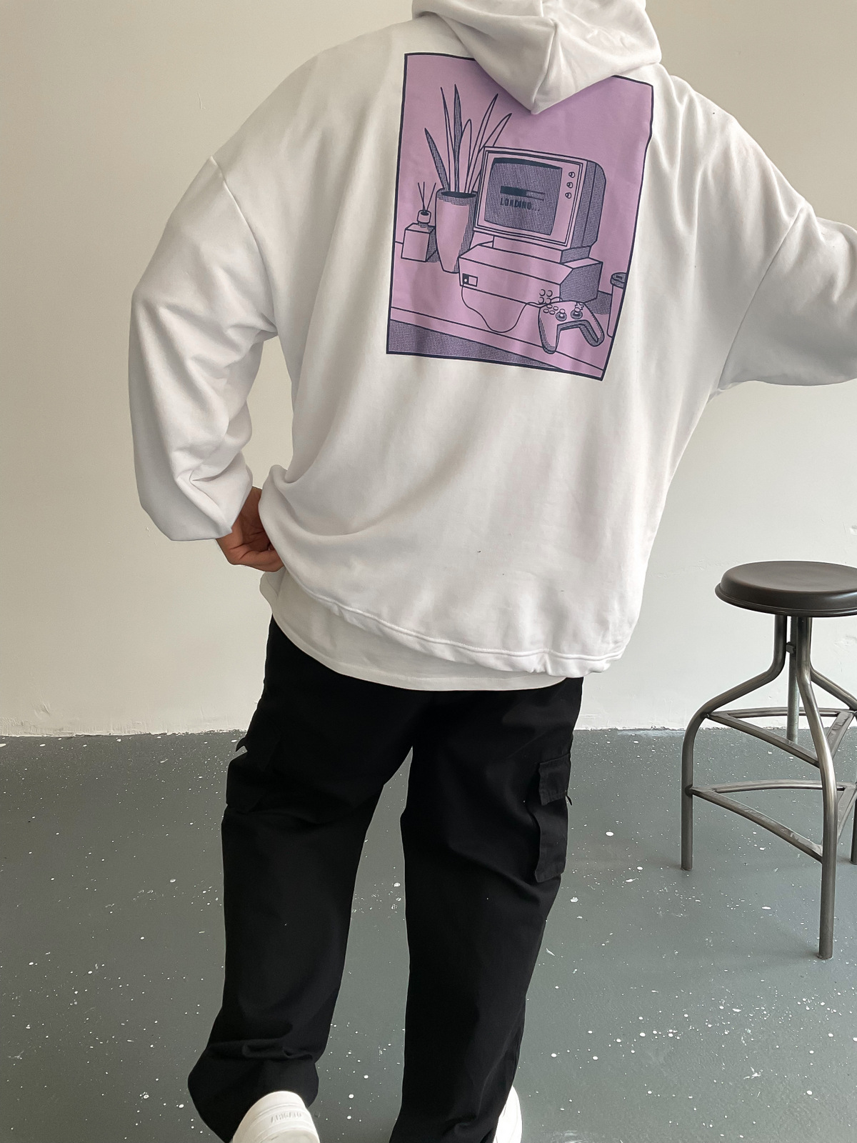 Beyaz Konsol Kapüşonlu Sweat BS-003