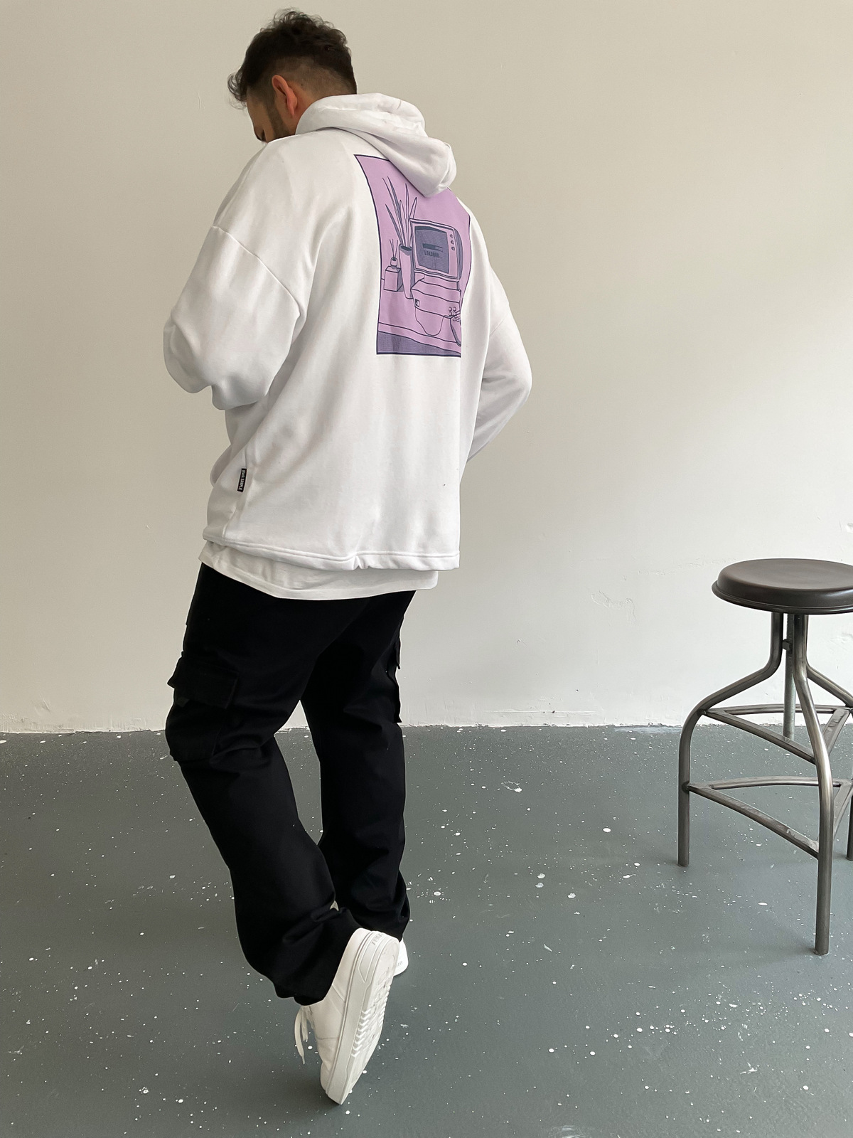 Beyaz Konsol Kapüşonlu Sweat BS-003