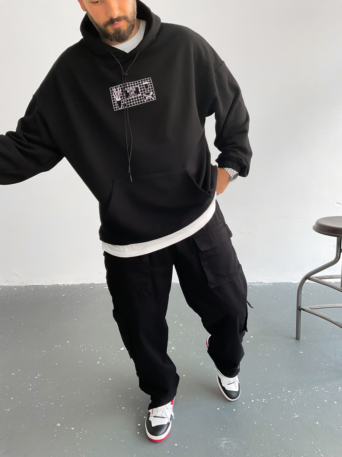 Siyah Konsol Kapüşonlu Sweat BS-003