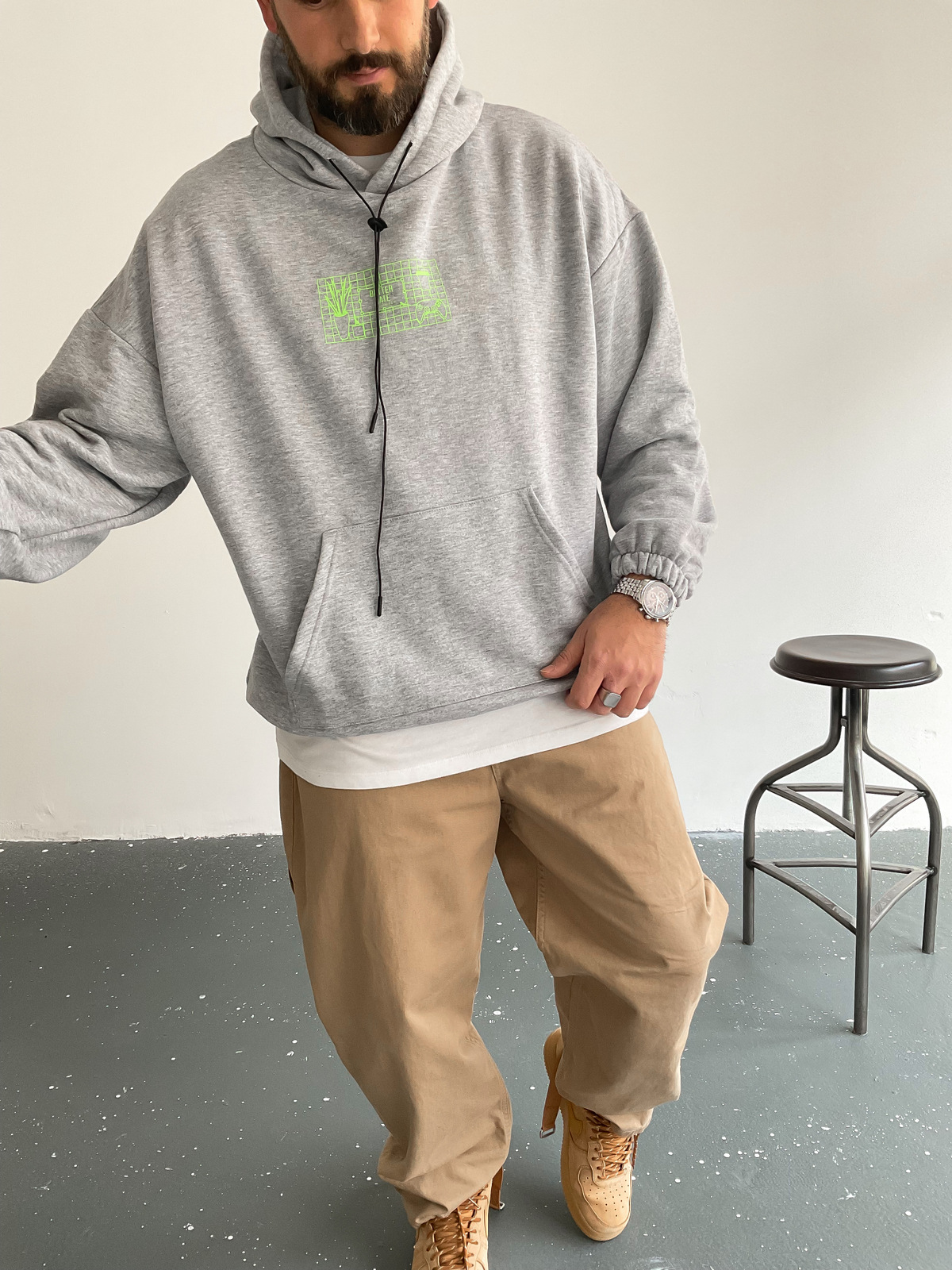Gri Konsol Kapüşonlu Sweat BS-003