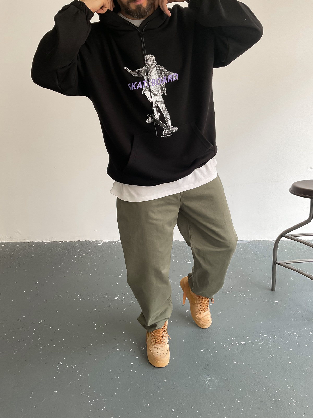 Siyah Skateboard Kapüşonlu Sweat BS-004