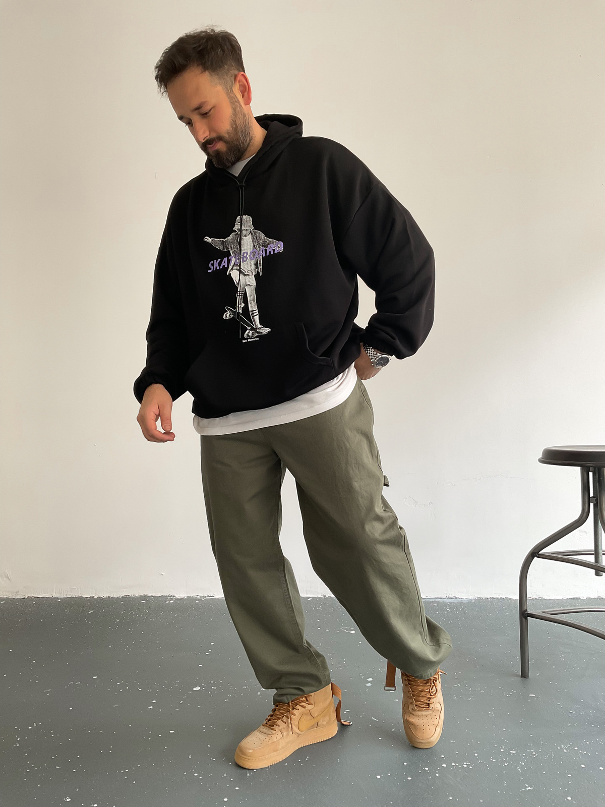 Siyah Skateboard Kapüşonlu Sweat BS-004