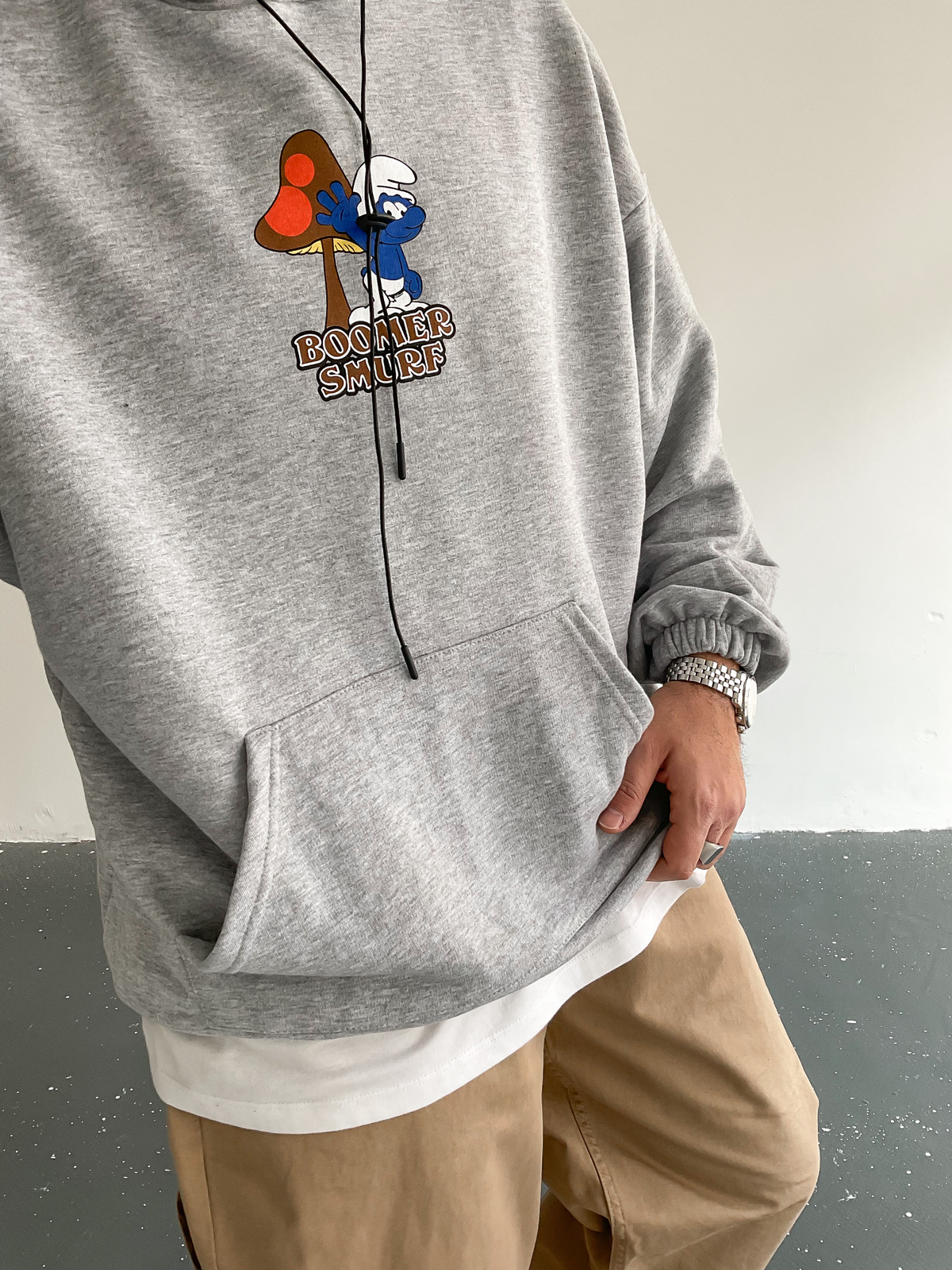 Gri Bommer Smurf Kapüşonlu Sweat BS-005