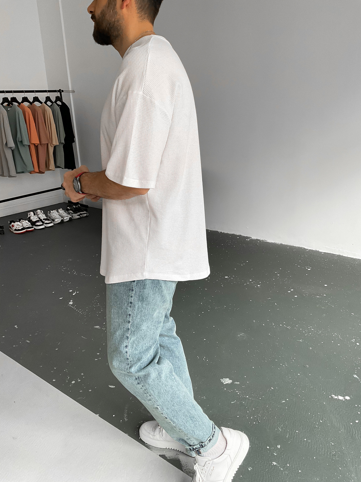 Beyaz Waffle Kumaş Basic T-Shirt BY-1201