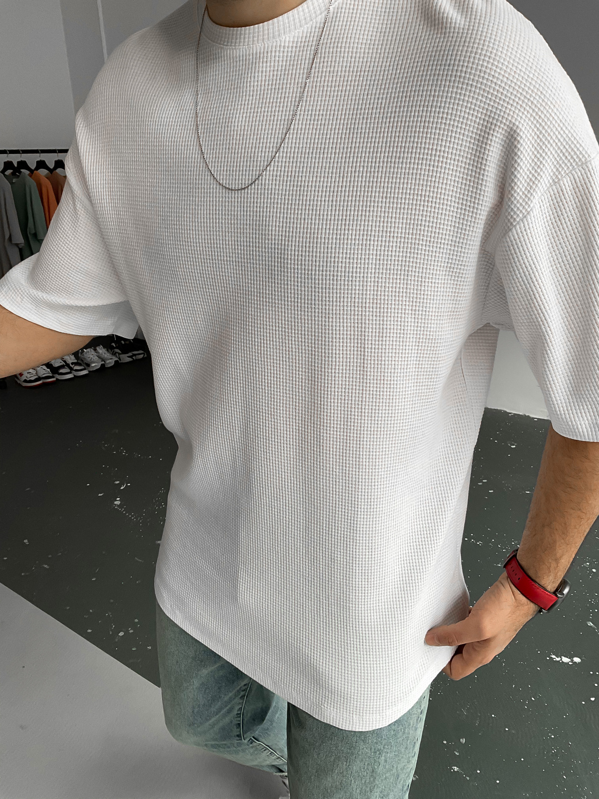 Beyaz Waffle Kumaş Basic T-Shirt BY-1201