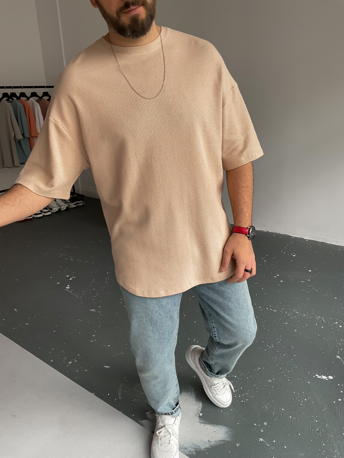 Bej Waffle Kumaş Basic T-Shirt BY-1201
