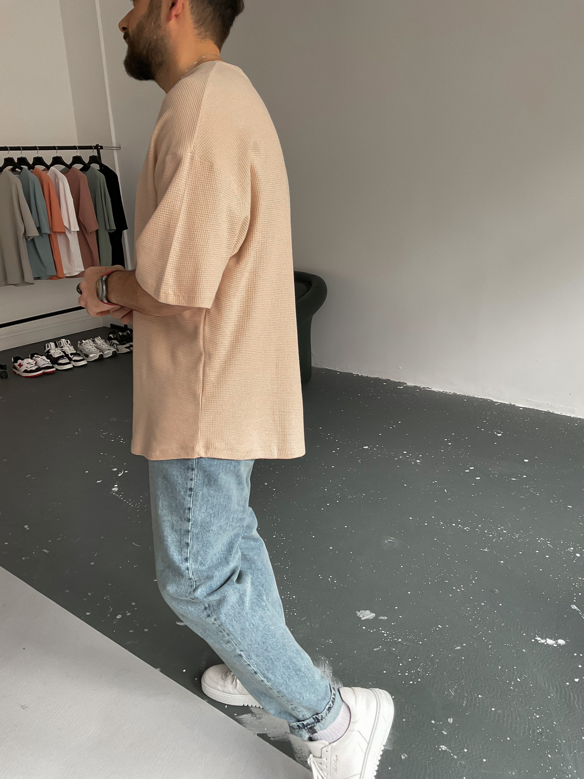 Bej Waffle Kumaş Basic T-Shirt BY-1201
