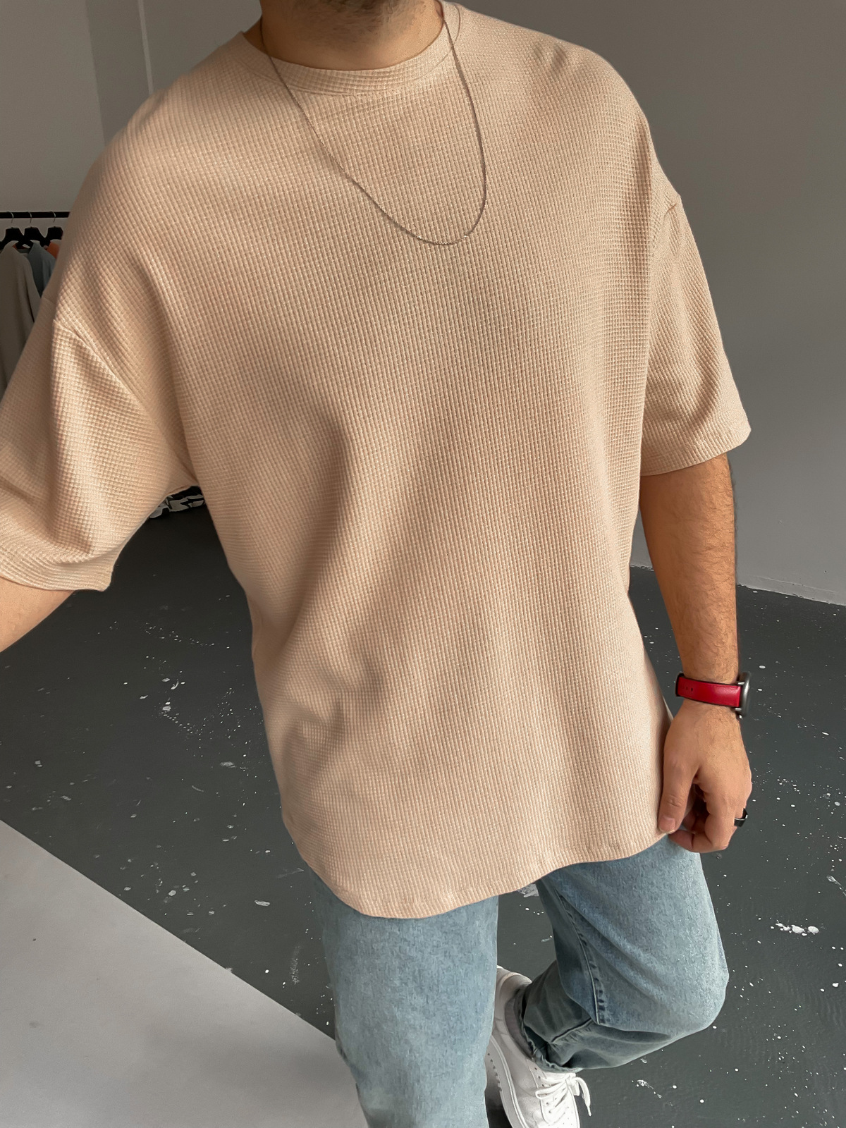Bej Waffle Kumaş Basic T-Shirt BY-1201