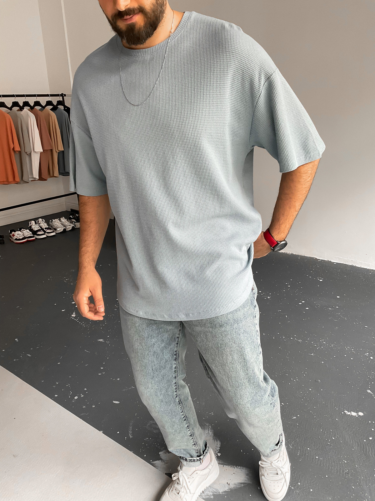 Mavi Waffle Kumaş Basic T-Shirt BY-1201