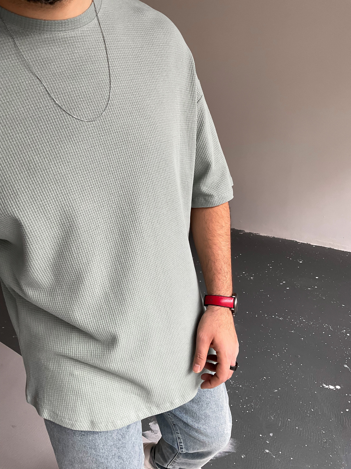 Mint Yeşili Waffle Kumaş Basic T-Shirt BY-1201