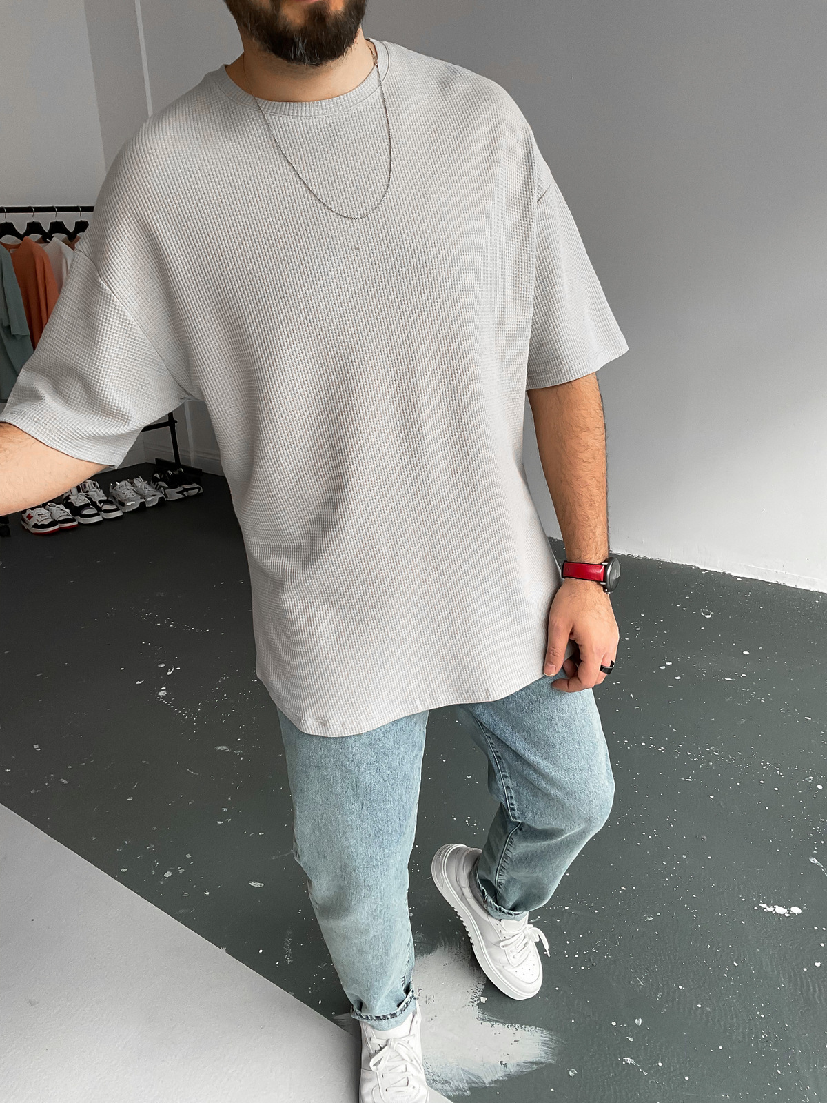 Ice Gri Waffle Kumaş Basic T-Shirt BY-1201