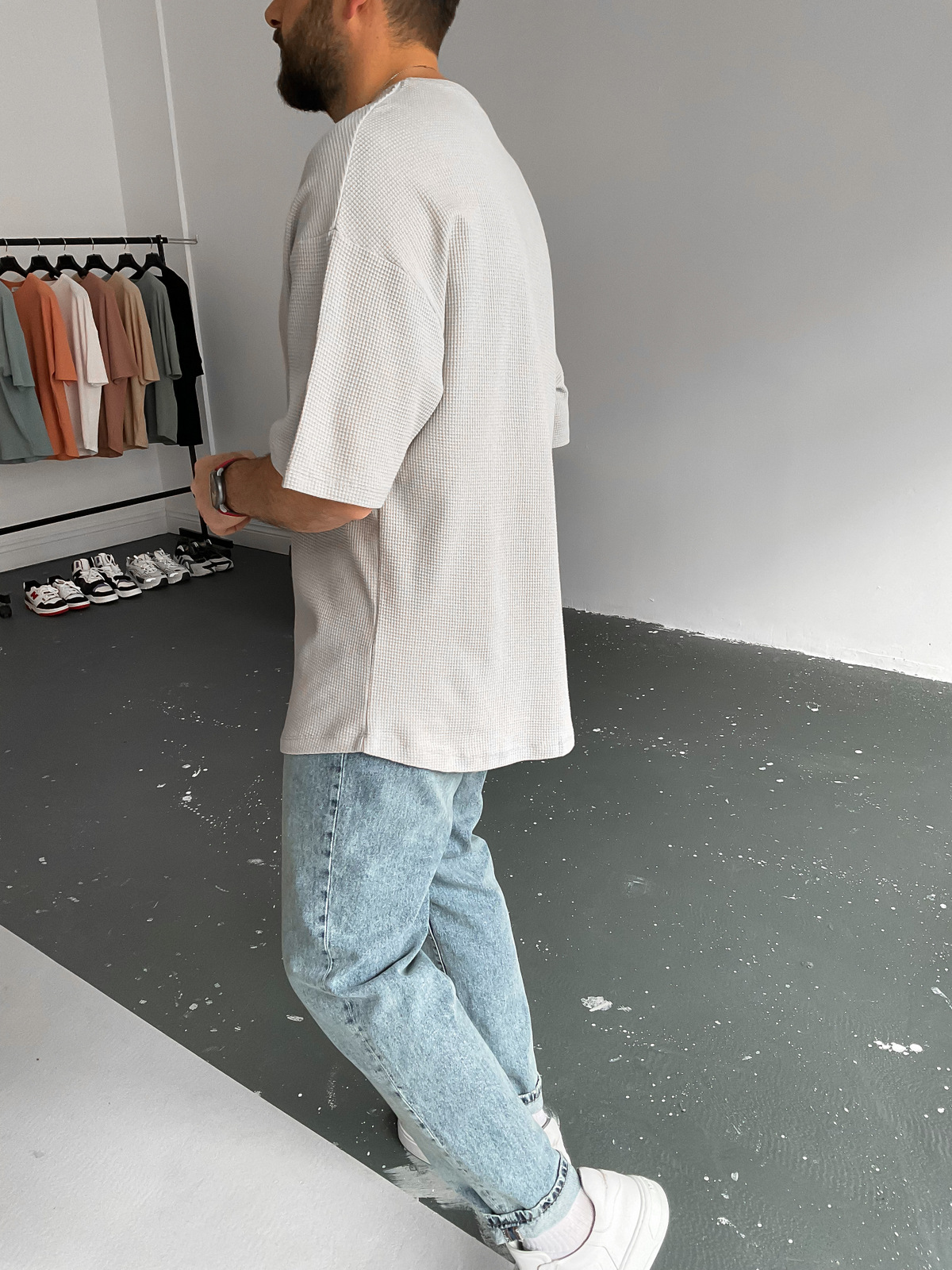 Ice Gri Waffle Kumaş Basic T-Shirt BY-1201