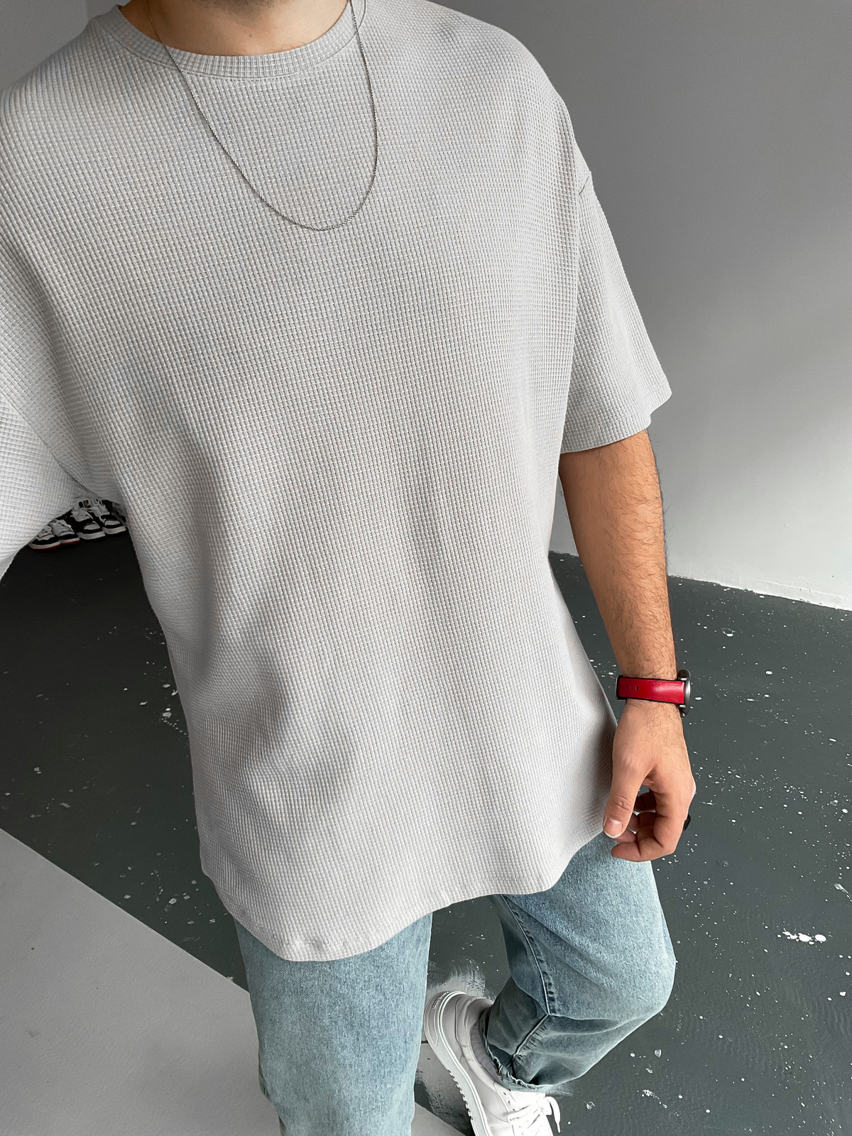 Ice Gri Waffle Kumaş Basic T-Shirt BY-1201