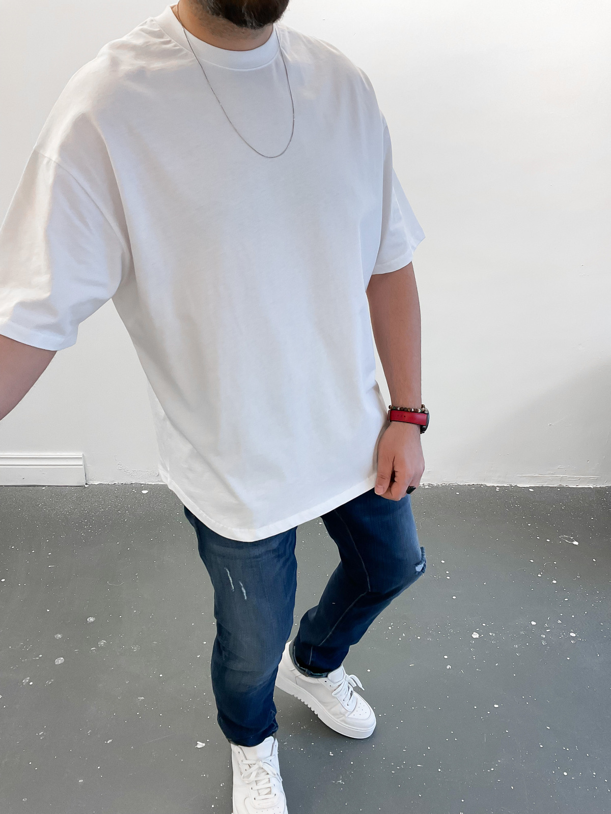 Beyaz Oval Kesim Basic T-Shirt BY-1202