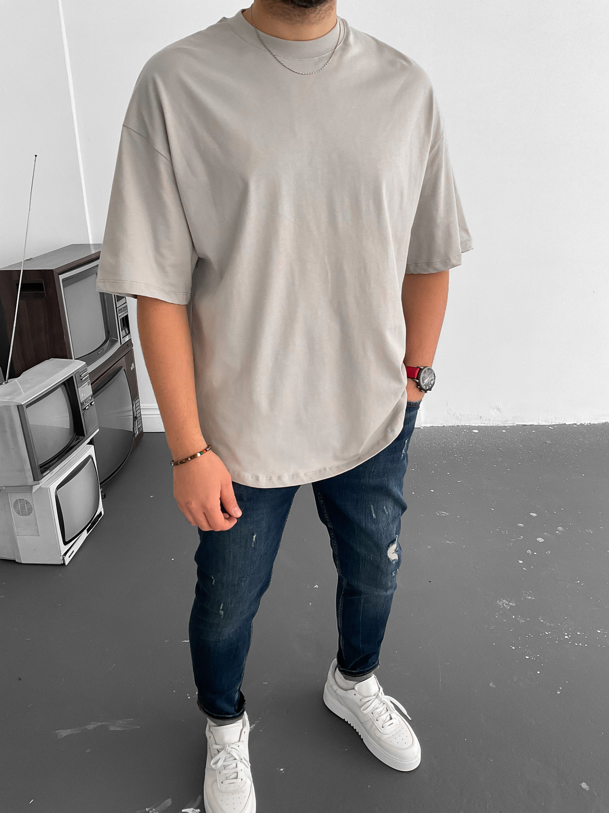Ice Gri Oval Kesim Basic T-Shirt BY-1202