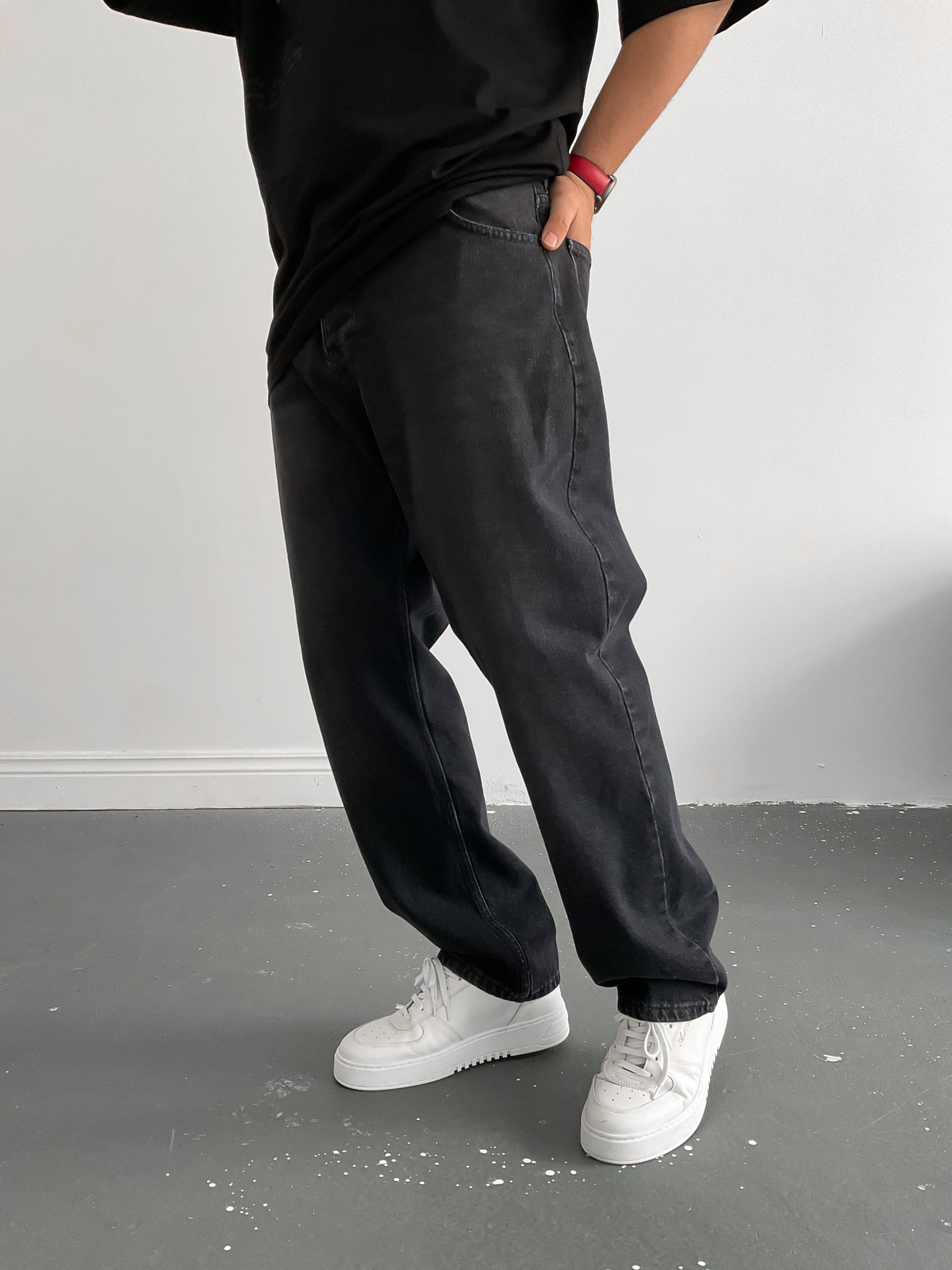 Siyah Baggy Boru Paça Jean M-15883
