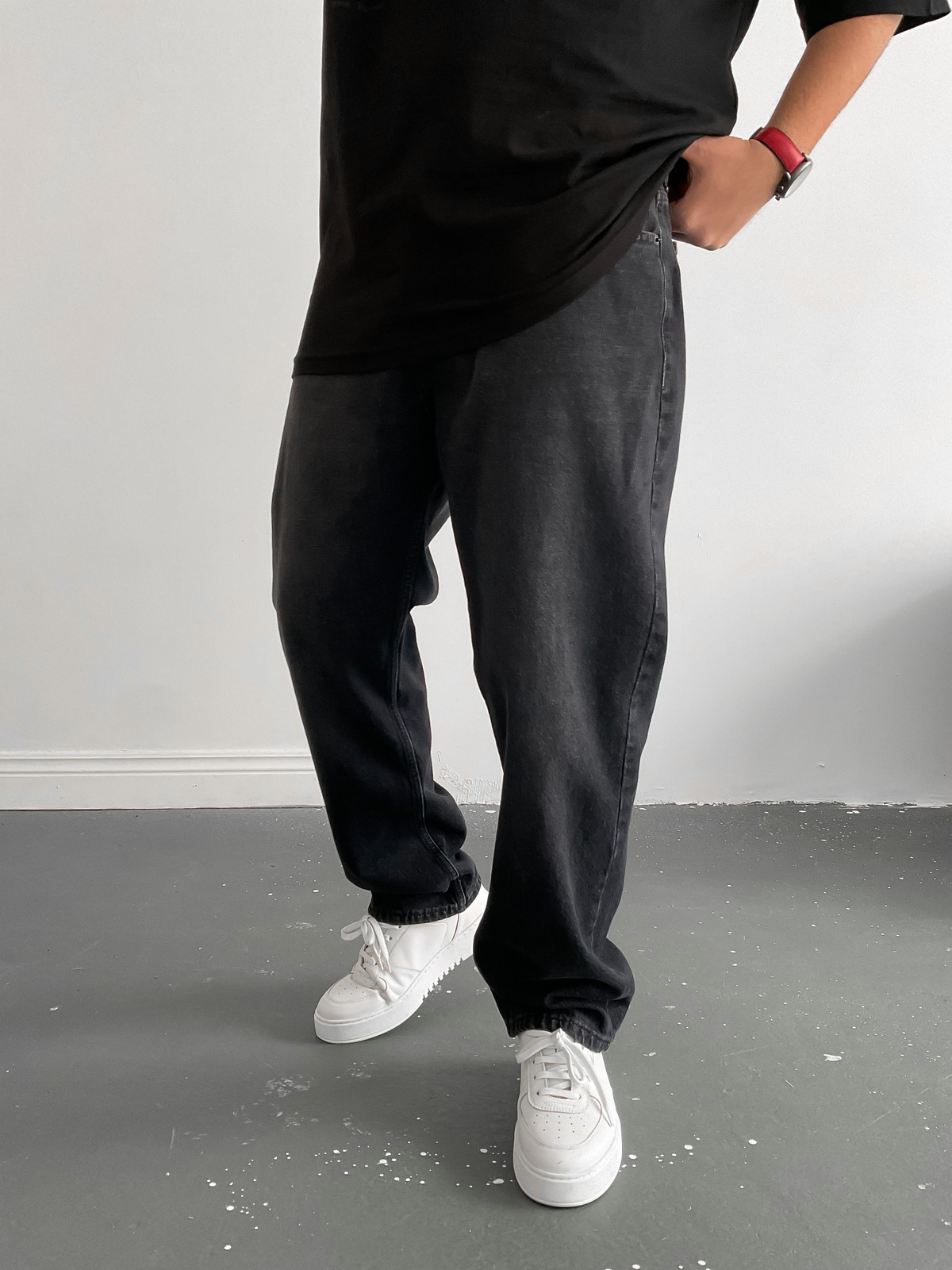 Siyah Baggy Boru Paça Jean M-15883