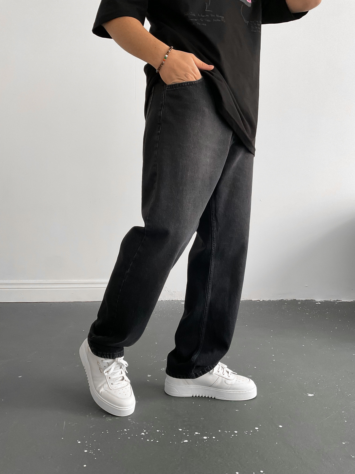 Siyah Baggy Boru Paça Jean M-15883