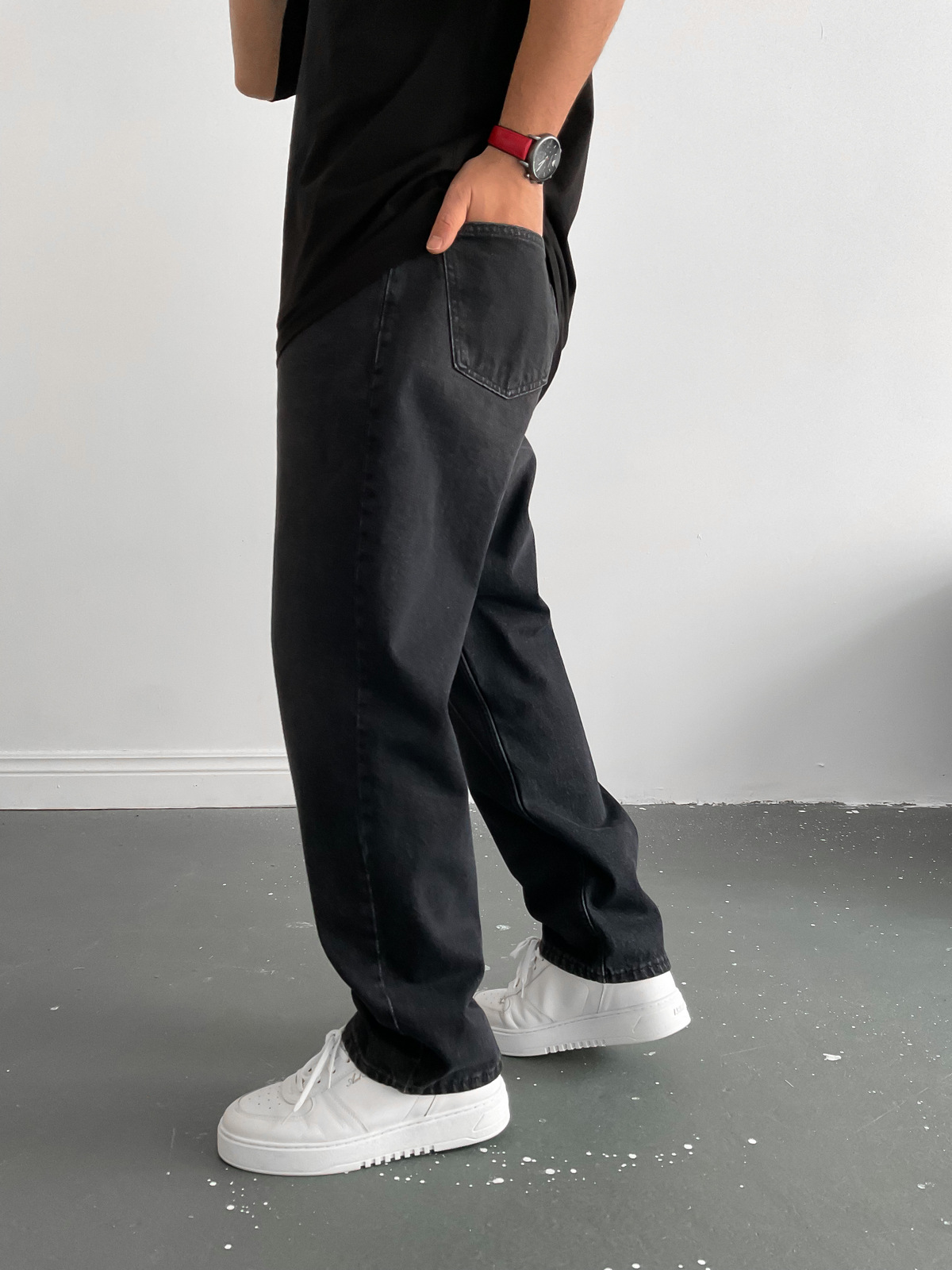 Siyah Baggy Boru Paça Jean M-15883