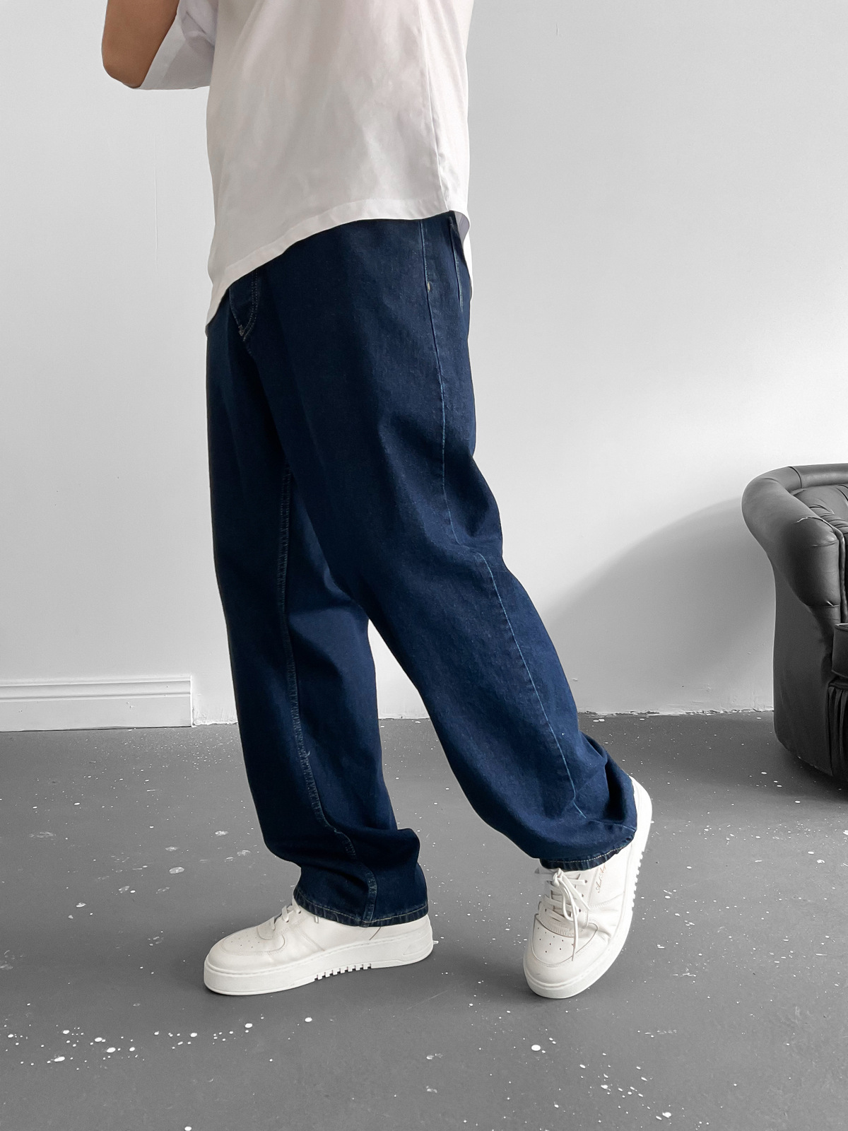 Lacivert Baggy Boru Paça Jean M-15883