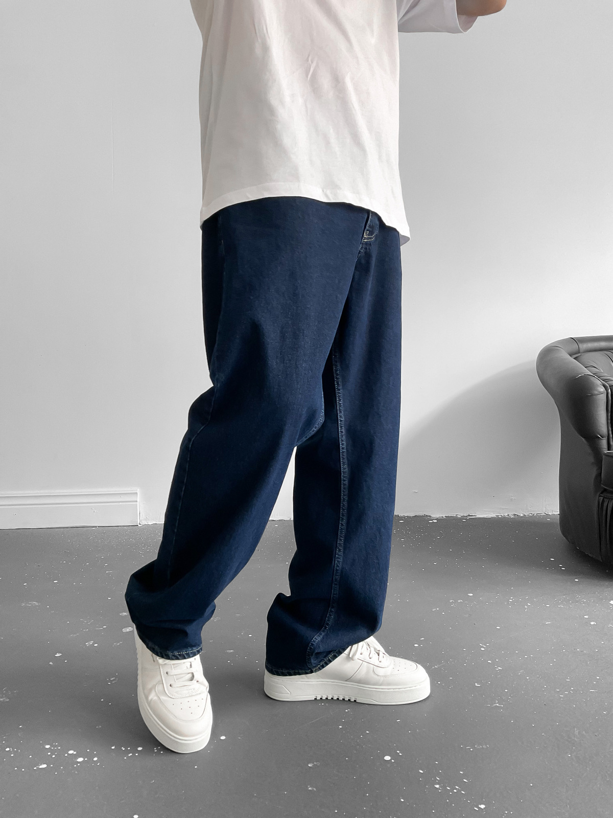 Lacivert Baggy Boru Paça Jean M-15883