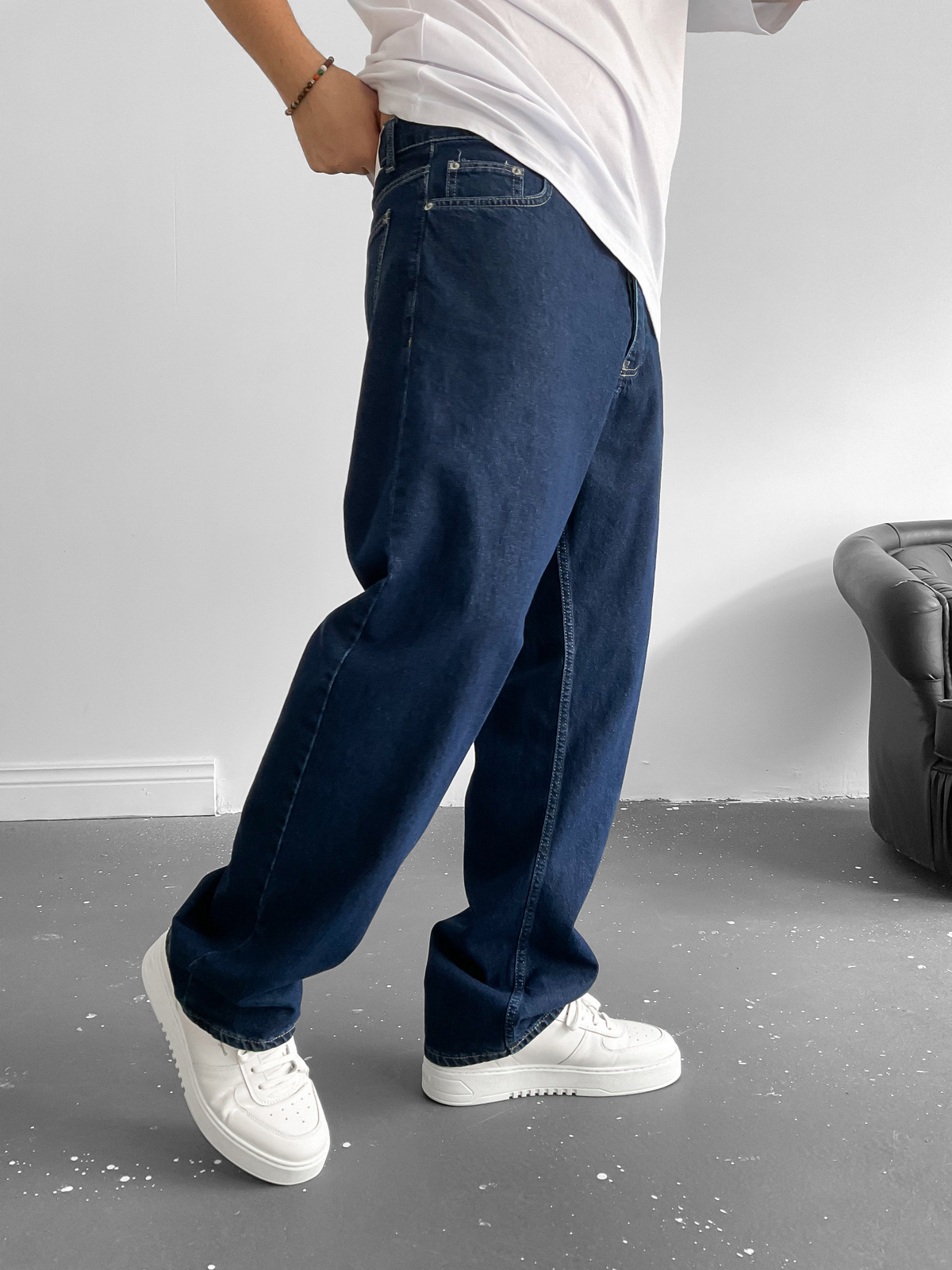 Lacivert Baggy Boru Paça Jean M-15883