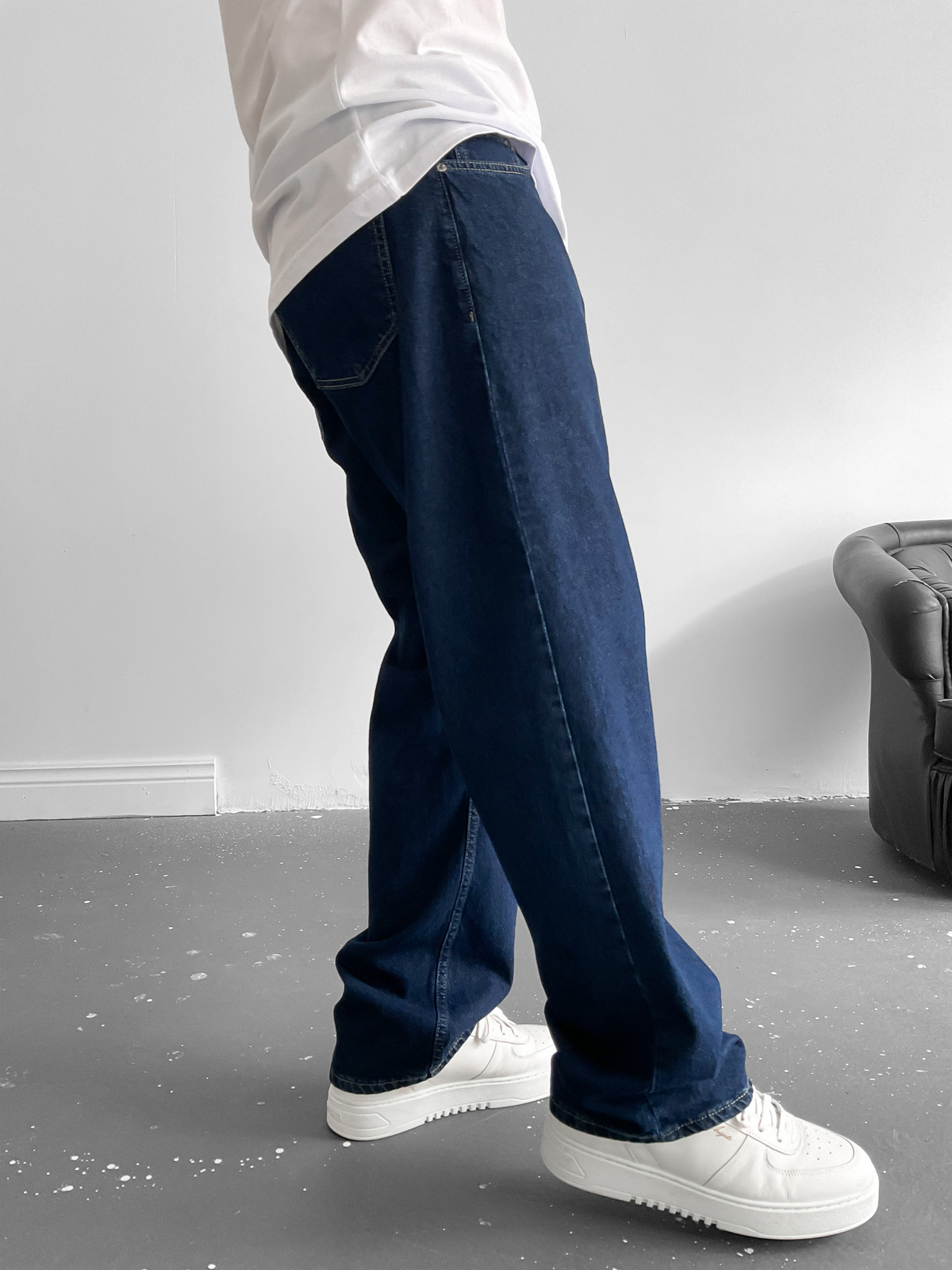 Lacivert Baggy Boru Paça Jean M-15883