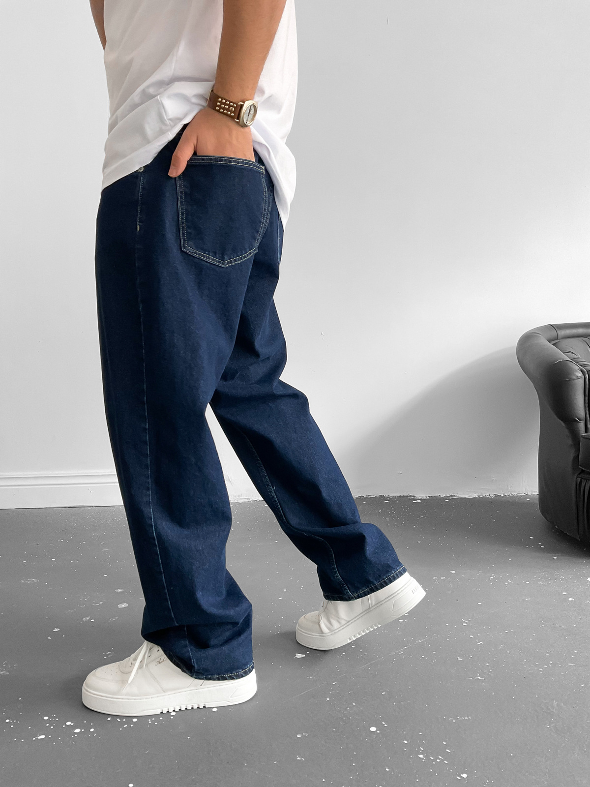 Lacivert Baggy Boru Paça Jean M-15883
