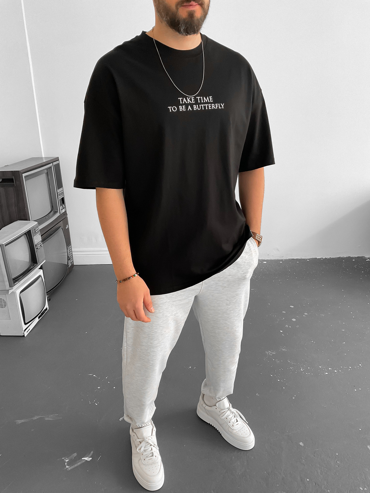 Siyah Take Time Oversize T-Shirt M-1559
