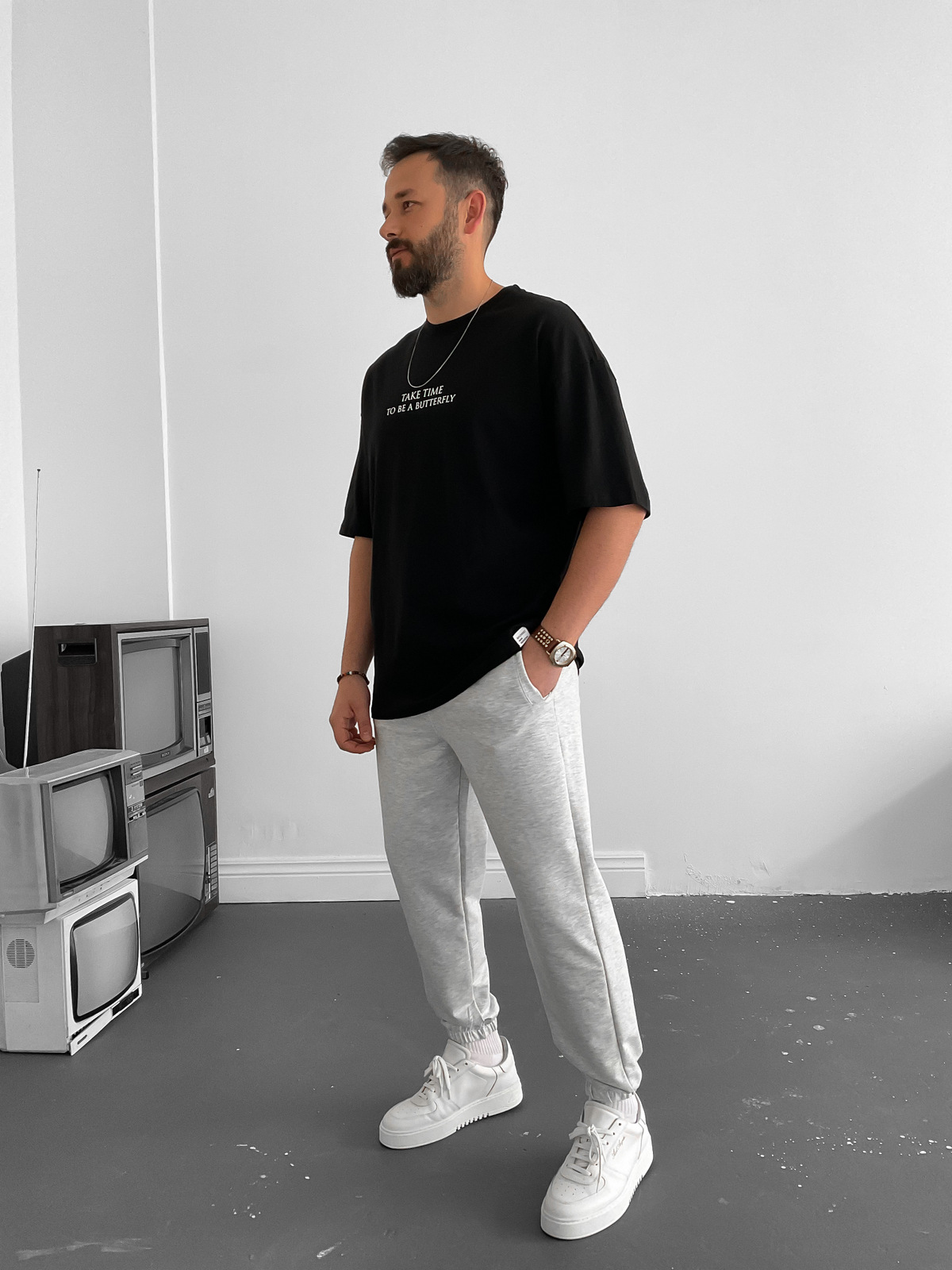 Siyah Take Time Oversize T-Shirt M-1559