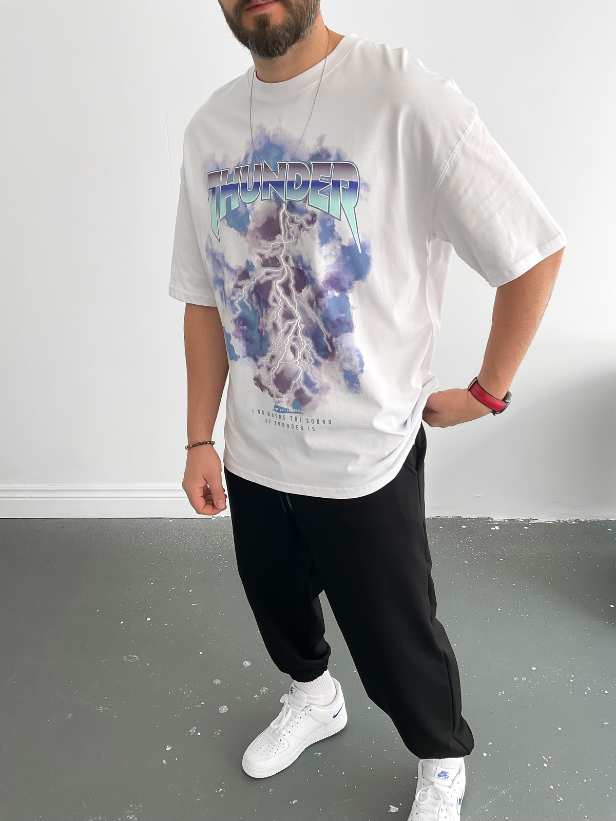 Beyaz Thunder Oversize T-Shirt M-1562