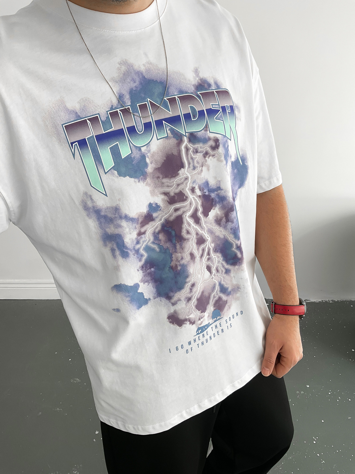 Beyaz Thunder Oversize T-Shirt M-1562