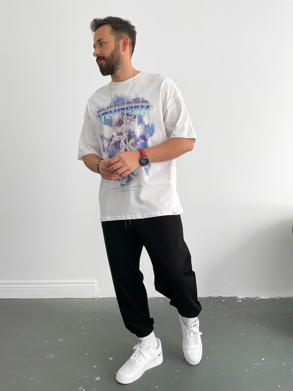 Beyaz Thunder Oversize T-Shirt M-1562