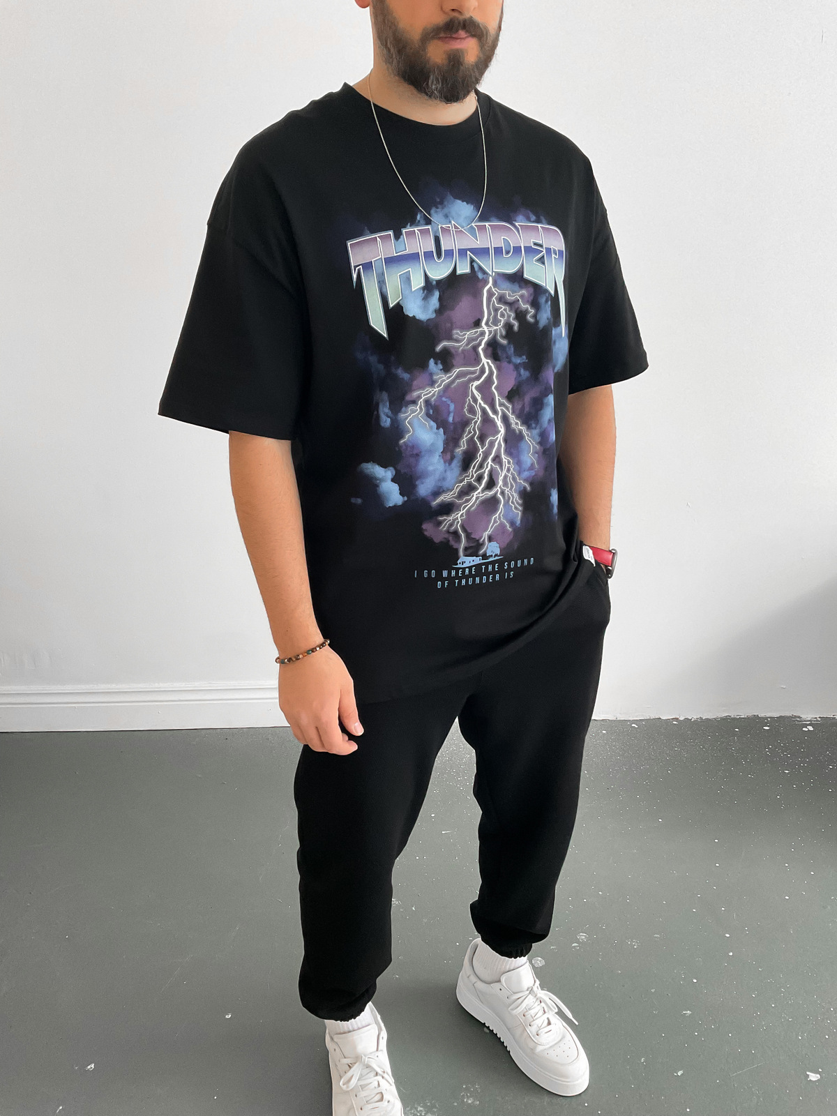 Siyah Thunder Oversize T-Shirt M-1562