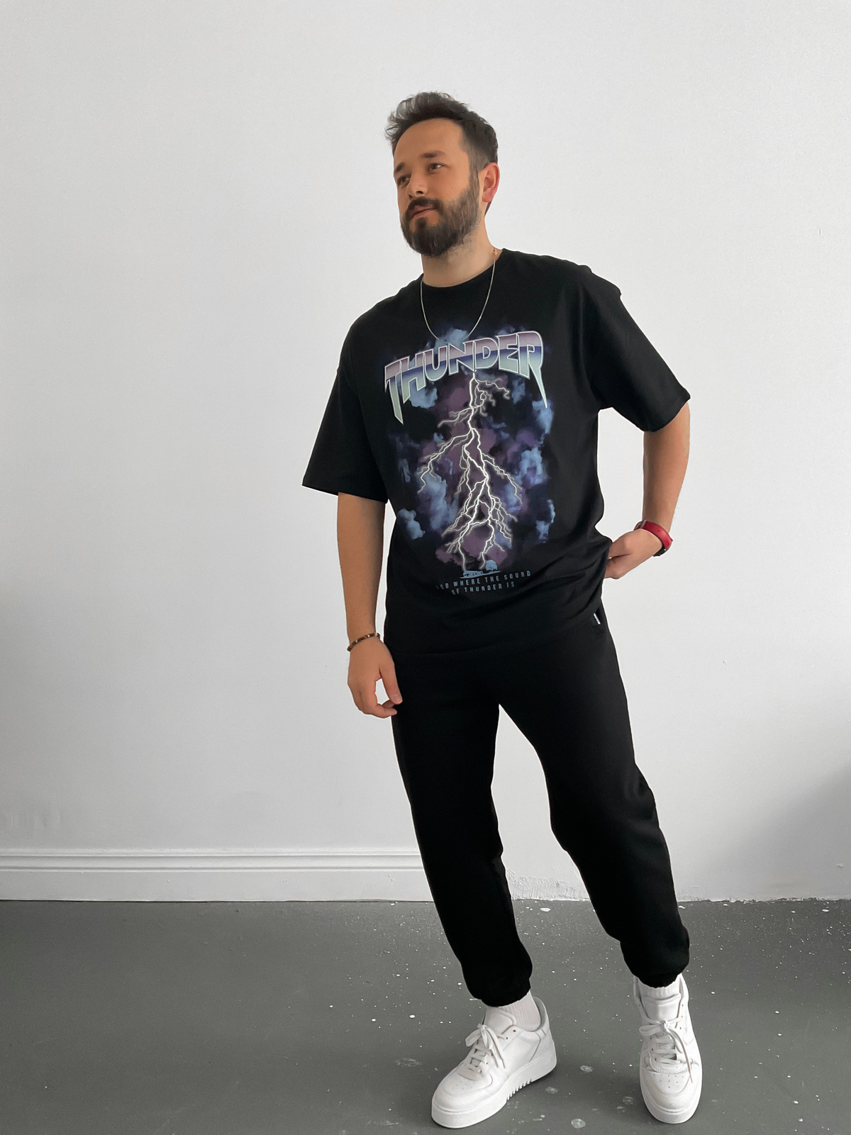 Siyah Thunder Oversize T-Shirt M-1562