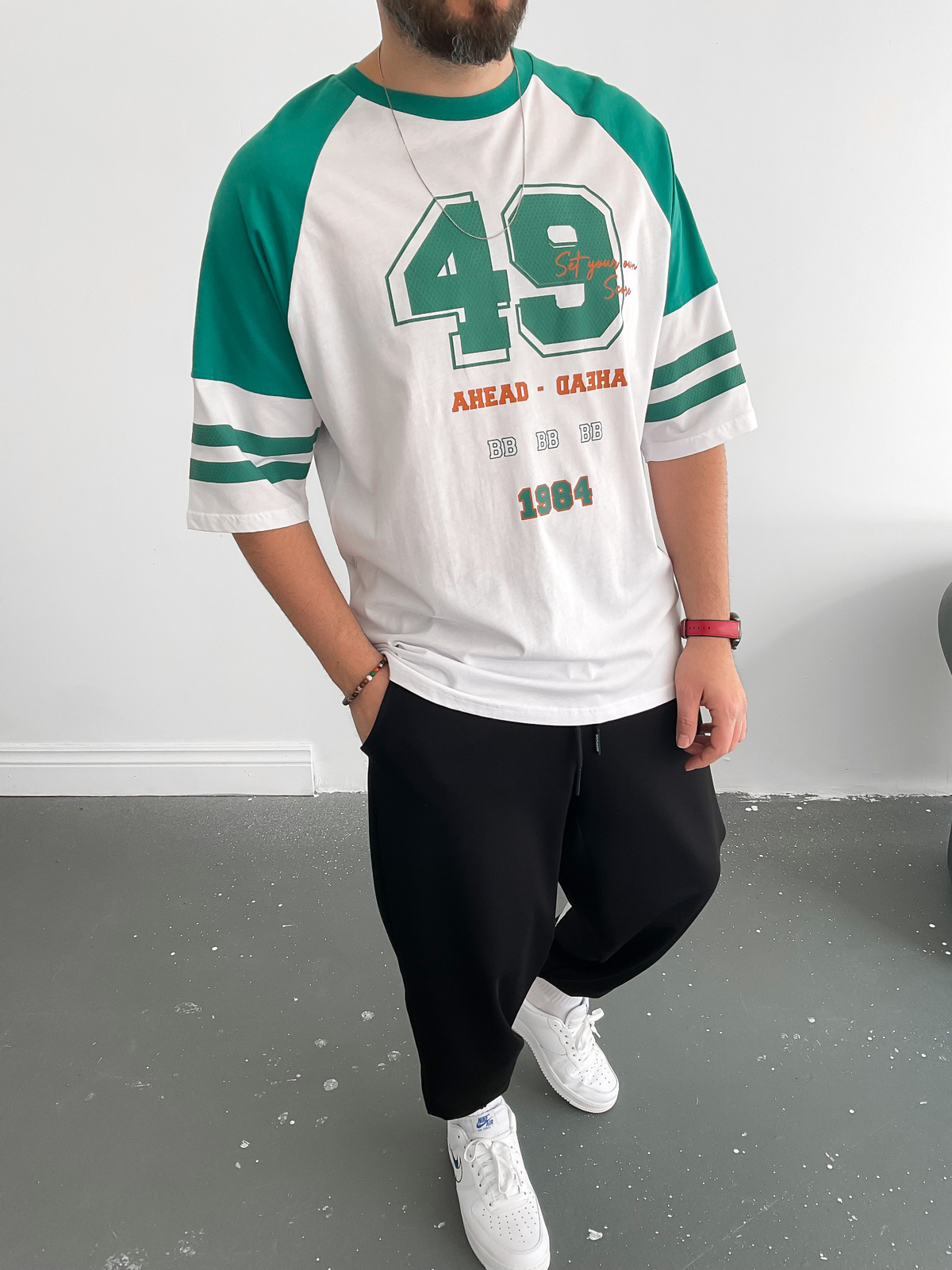 Beyaz 49 Baskılı T-Shirt B-1065
