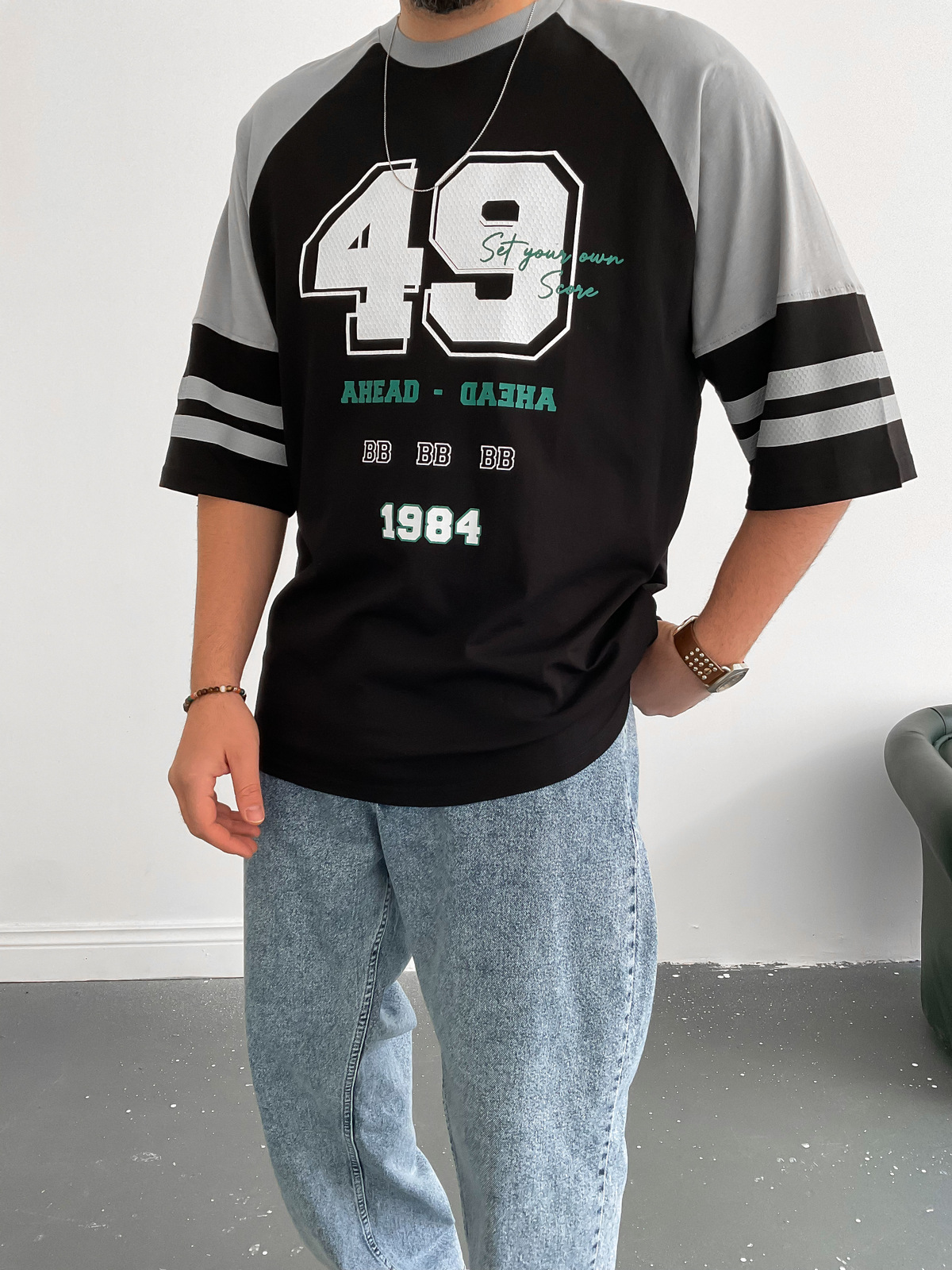 Siyah 49 Baskılı T-Shirt B-1065