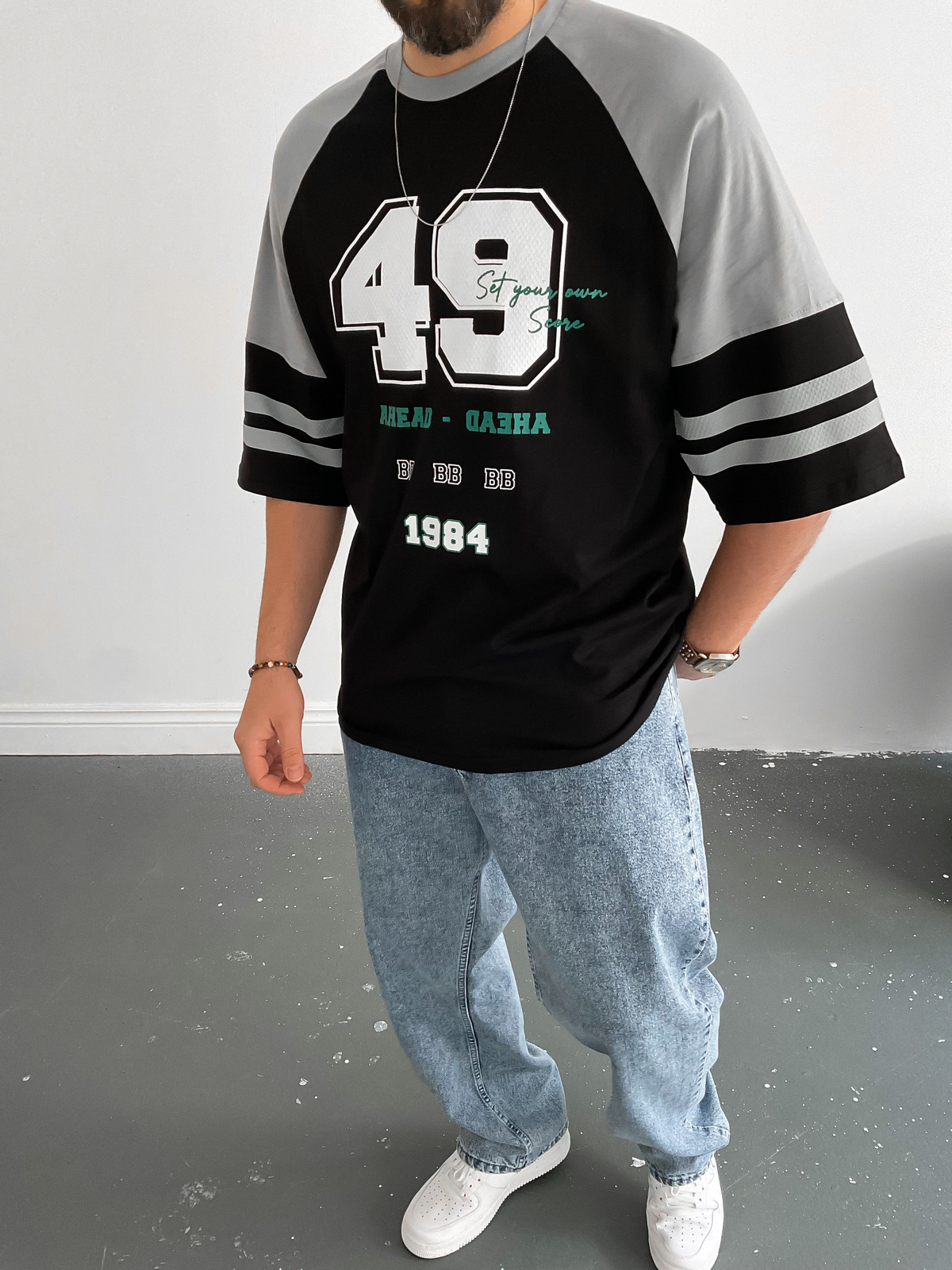 Siyah 49 Baskılı T-Shirt B-1065