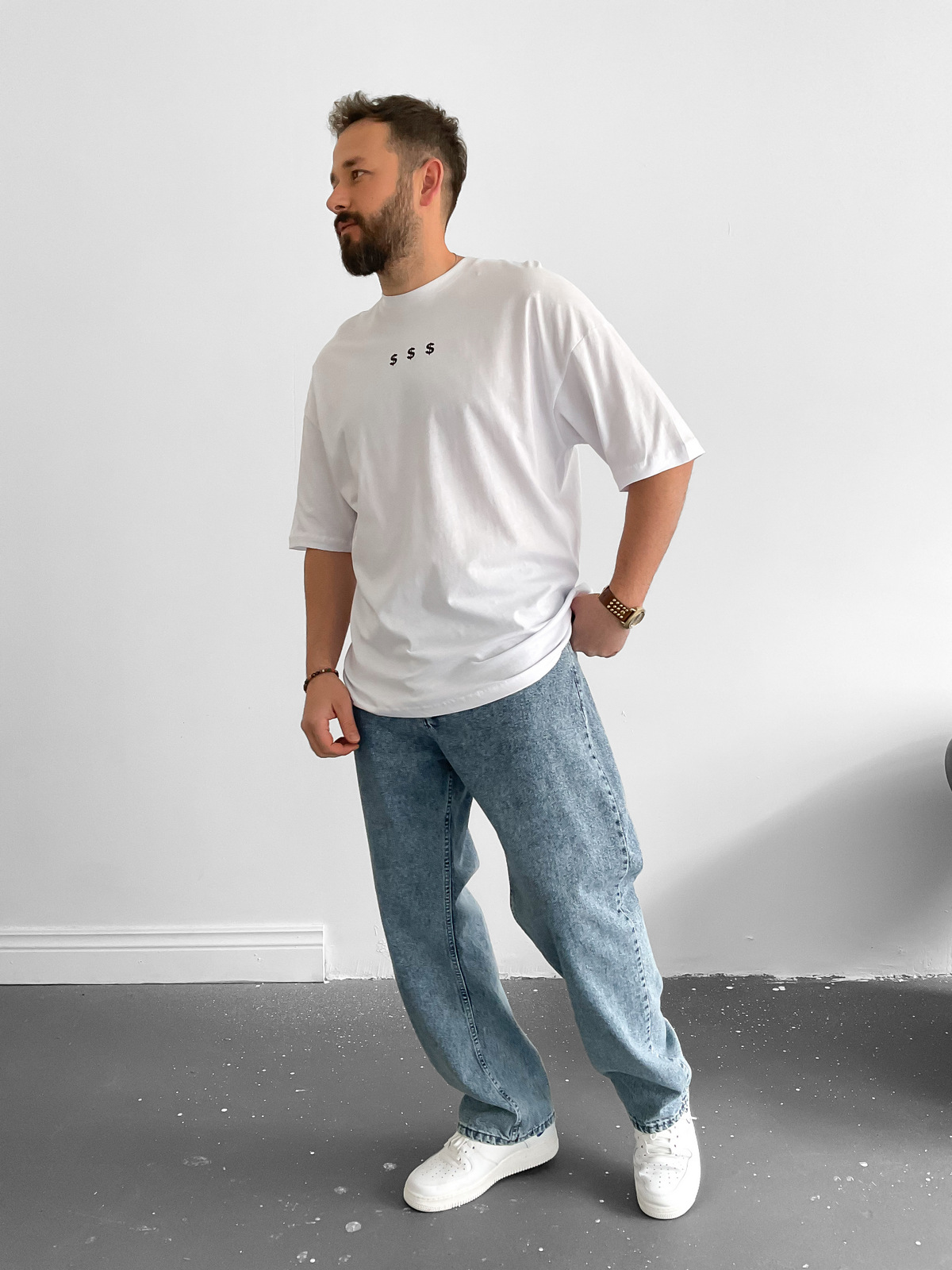 Beyaz Dolar Patchli T-Shirt B-1052