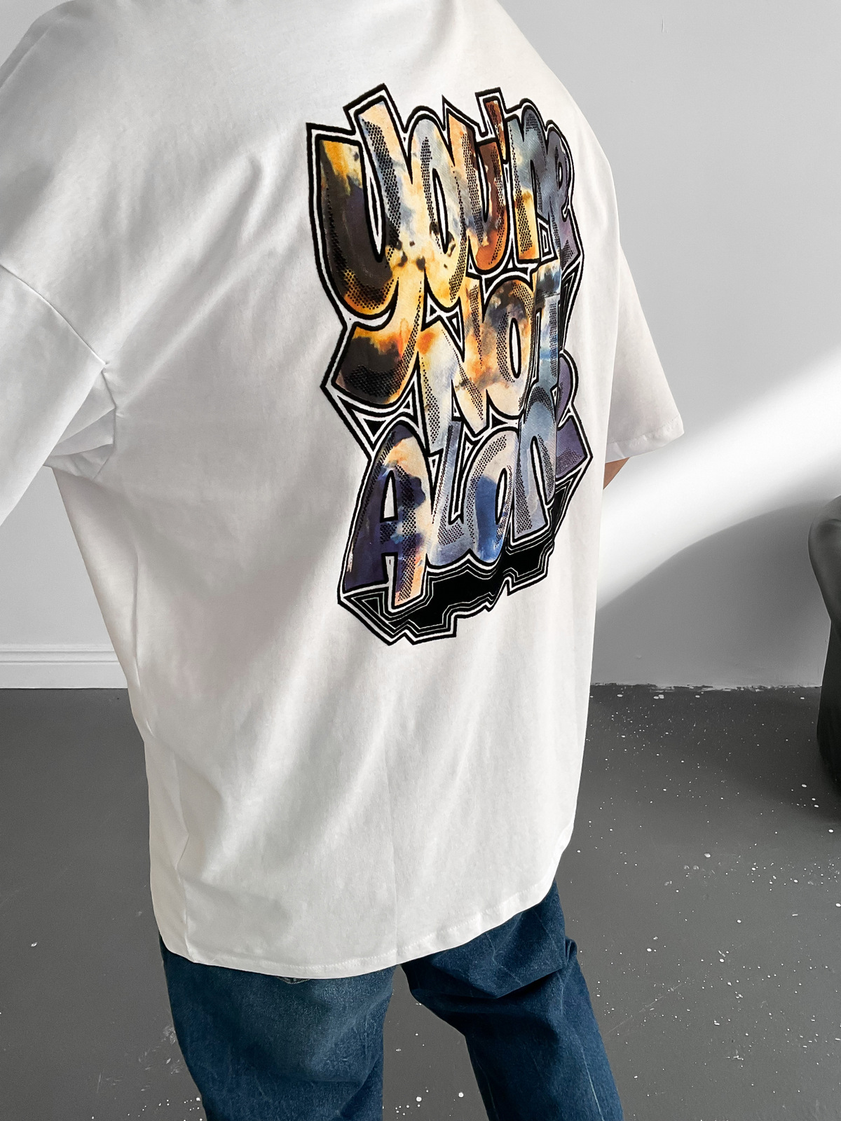Beyaz Alone Yazılı T-Shirt B-1003
