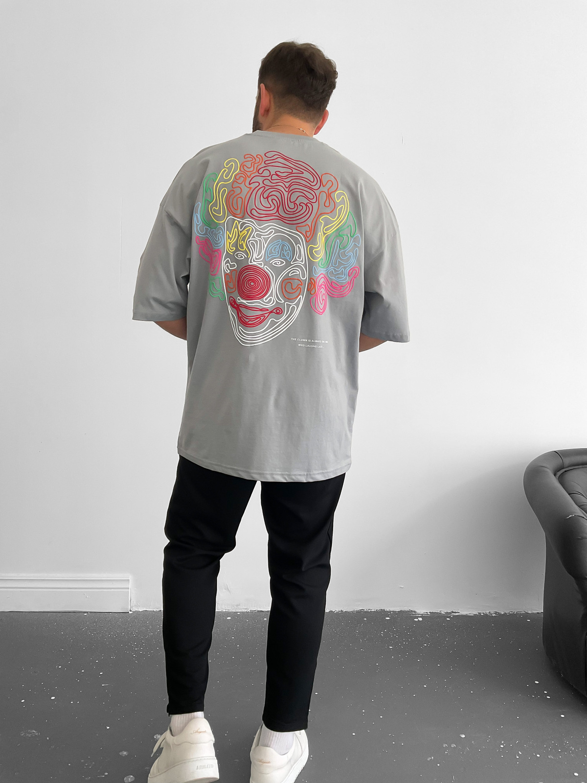 Gri Palyaço Baskılı T-Shirt B-1007