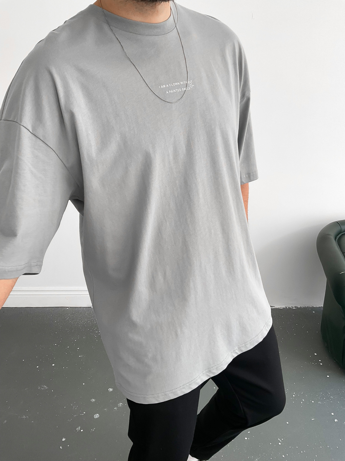 Gri Palyaço Baskılı T-Shirt B-1007
