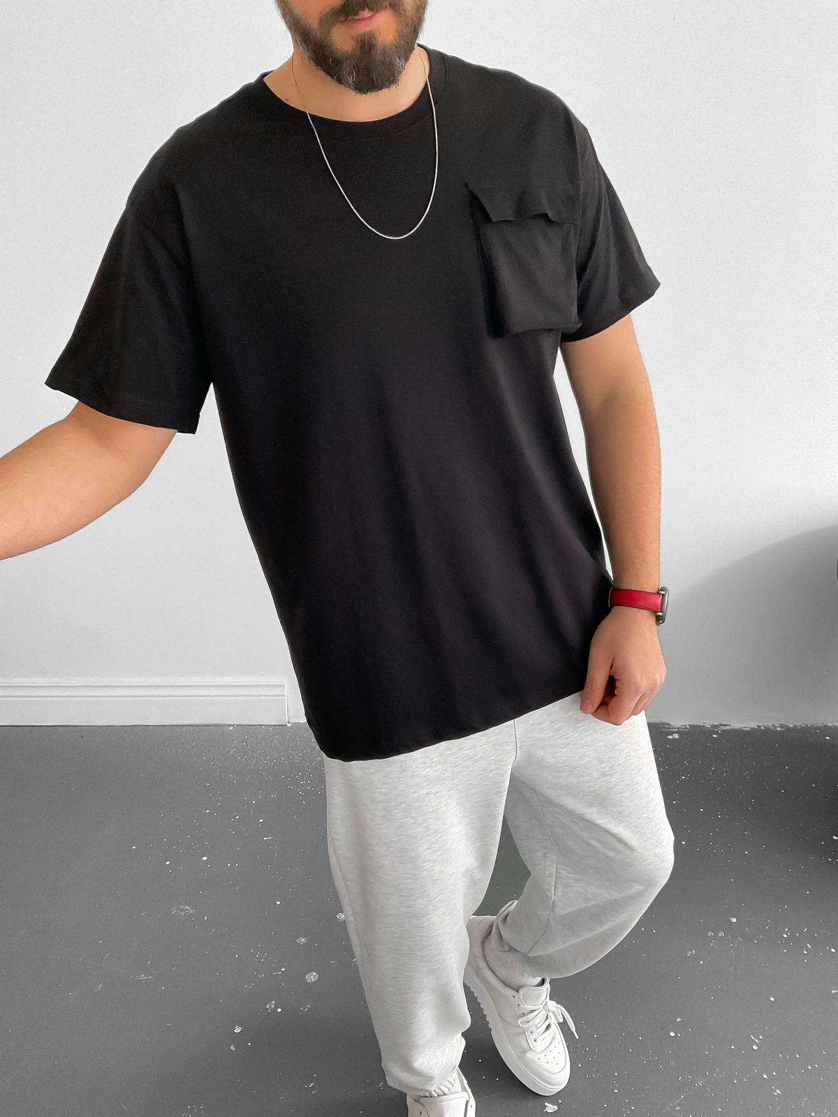 Siyah Önü Cepli Basic T-Shirt C-683